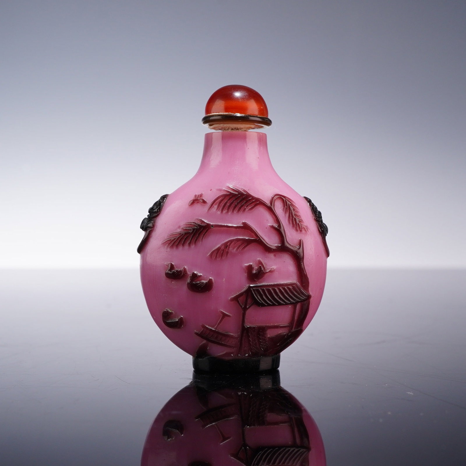 Chinese Two-Color Overlay Glass Snuff Bottle with Stopper (1 of 3)