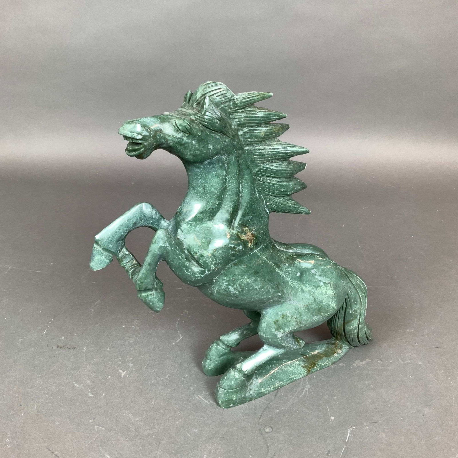 Chinese Carved Green Hardstone Rearing Horse Sculpture (1 of 4)
