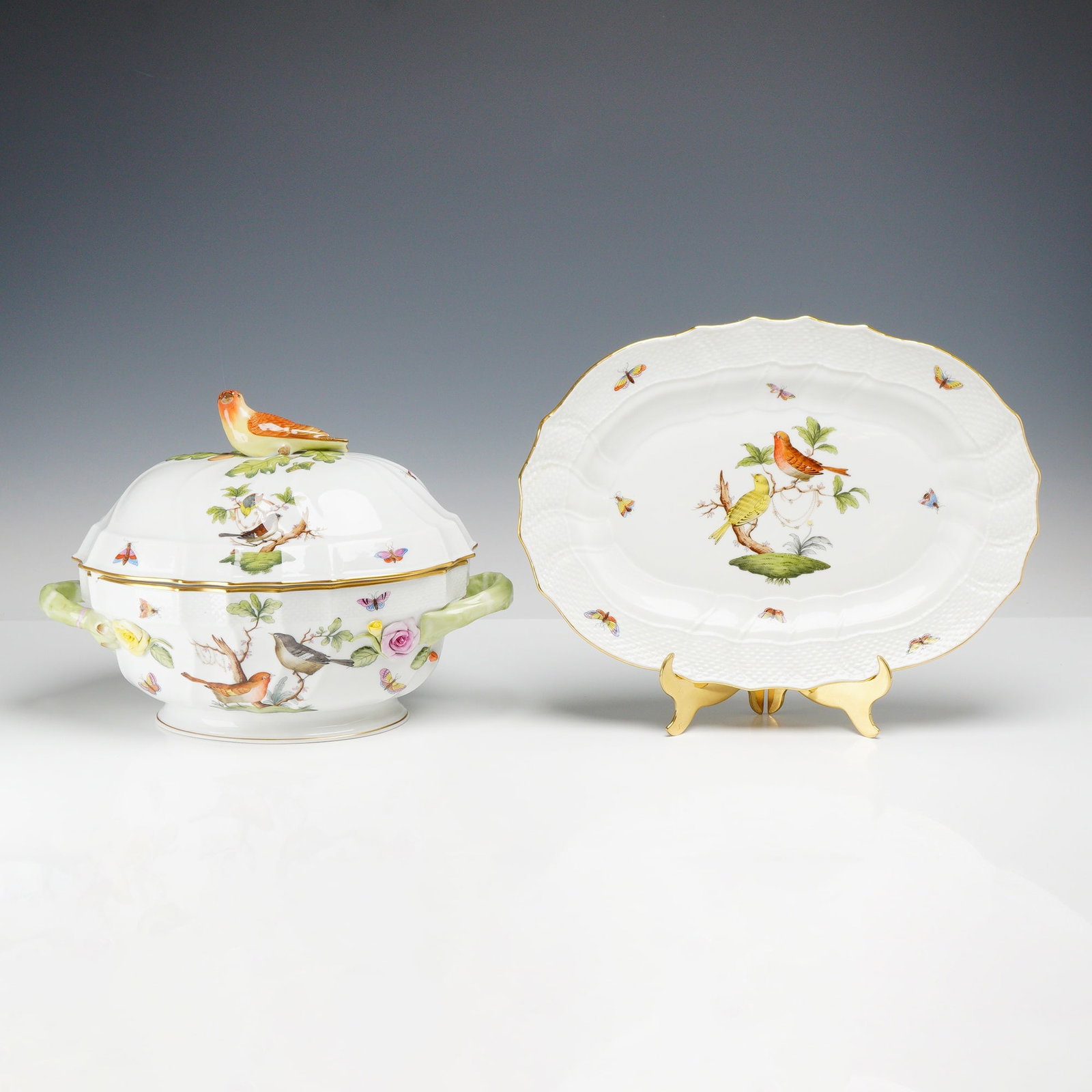 2pc Herend Rothschild Bird Porcelain Lidded Tureen with Underplate (1 of 3)