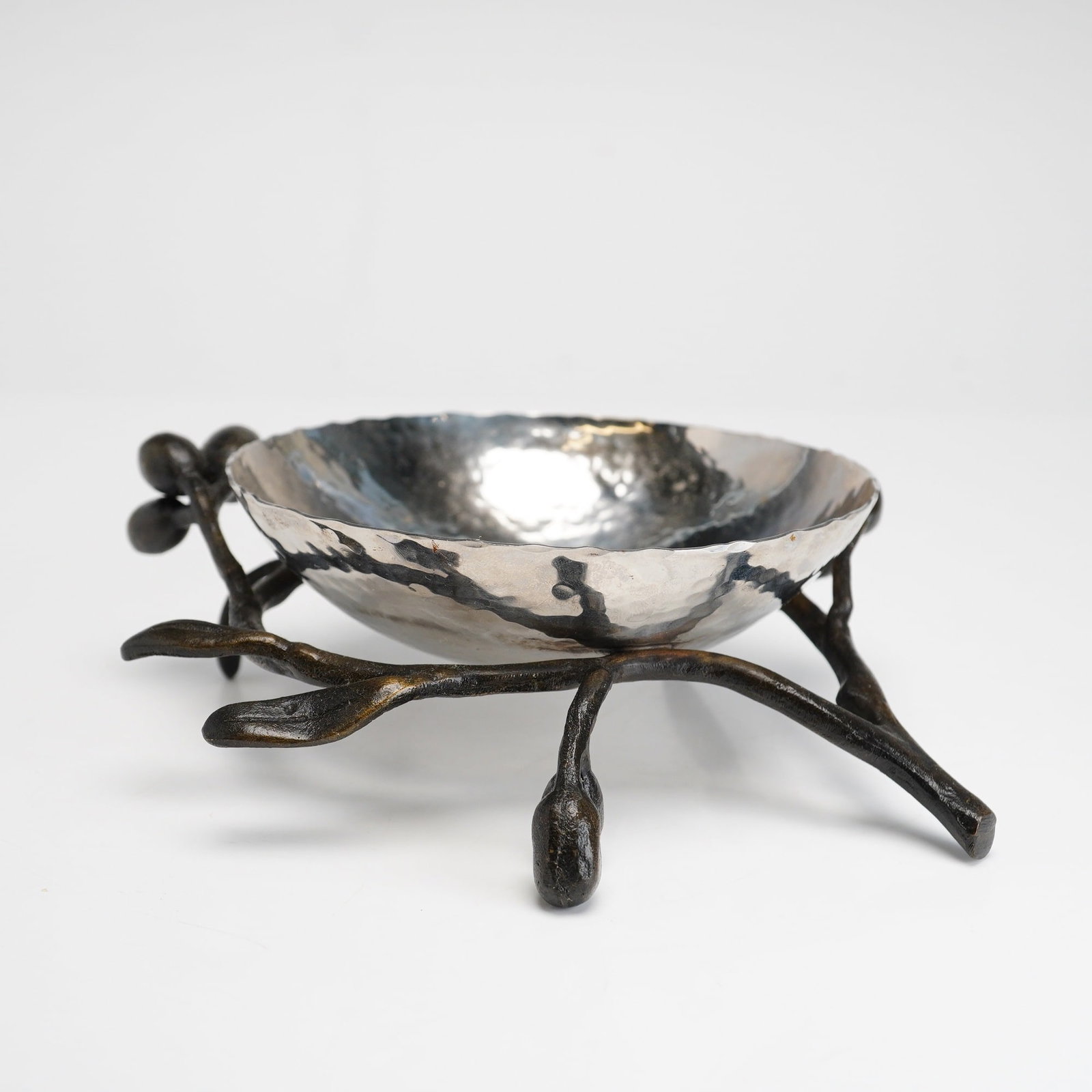 Michael Aram Hammered Stainless Steel and Cast Metal Olive Vine Nut Bowl (1 of 4)