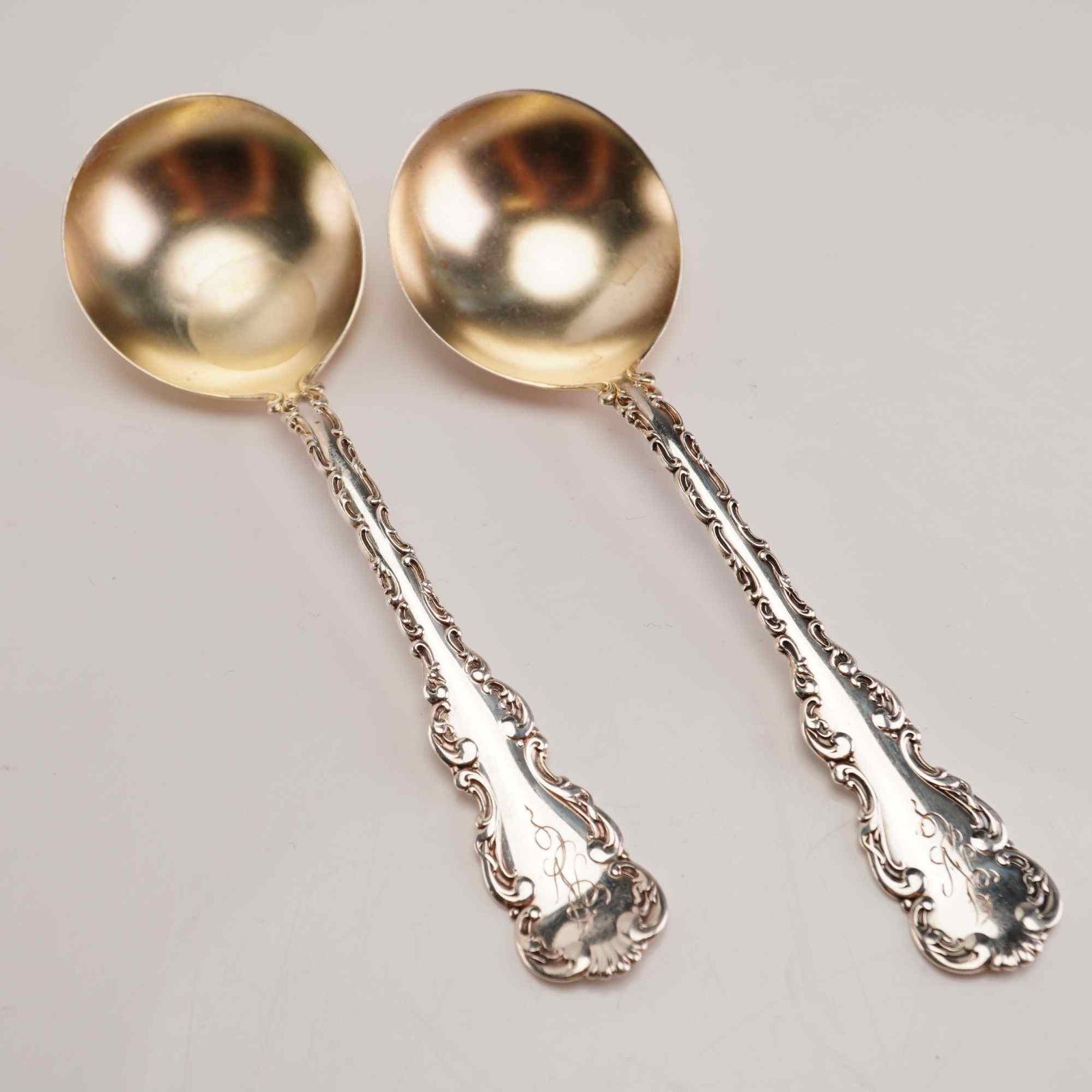 2pc Whiting Manufacturing Company Sterling Silver Bouillon Spoons, Louis XV (1 of 4)