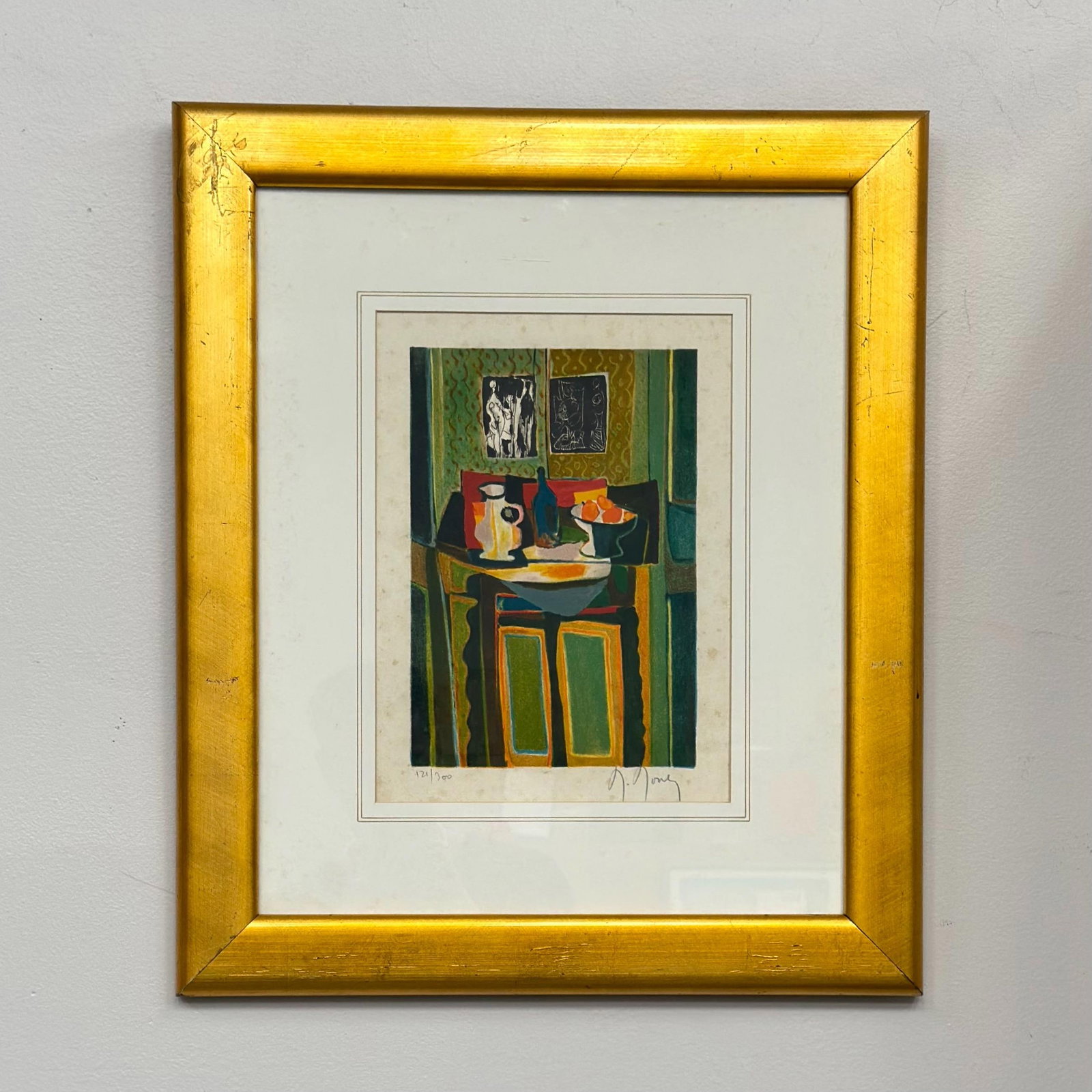 Marcel Mouly, Nature Morte au Damier, Framed Original Chromolithograph, Signed and Numbered 121/300 (1 of 5)