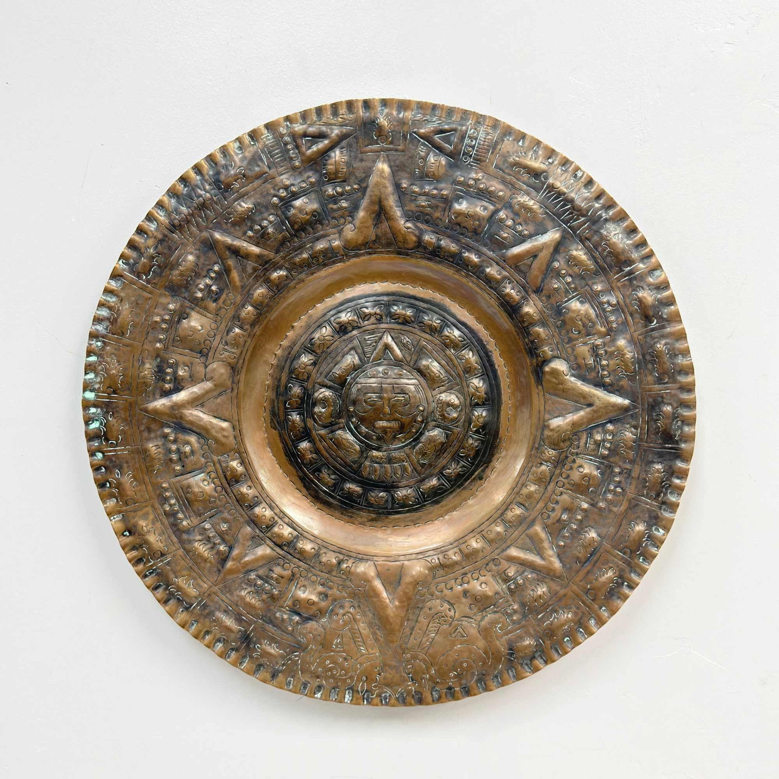 Mexican Hand-Hammered Copper Aztec Mayan Calendar Wall Plaque (1 of 3)