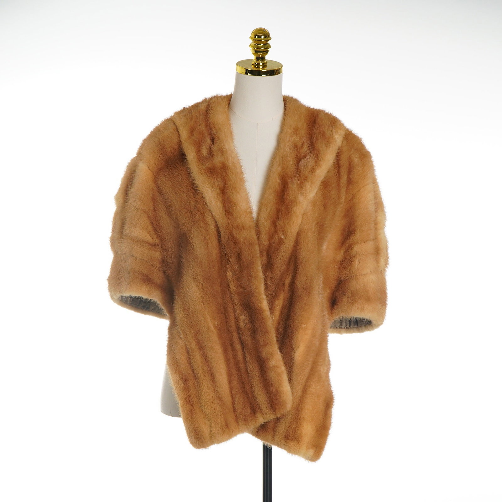 Adrian Thal Vintage Autumn Haze Mink Fur Stole Throwover Shawl: Adrian Thal mink fur throwover shawl dating to approximately the mid-20th century. The garment is constructed from honey-toned or Autumn Haze mink fur. The design features horizontal pelting across th