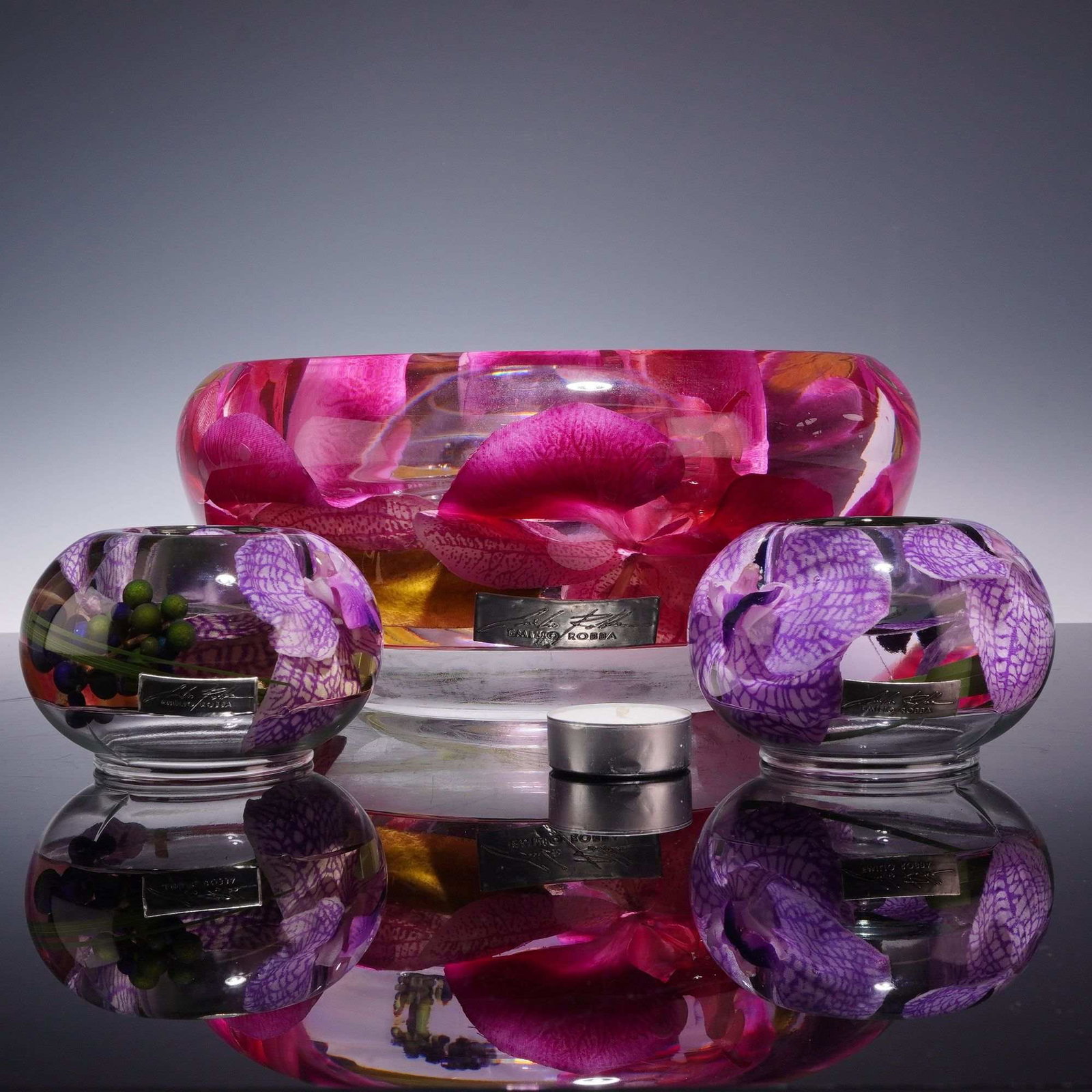 Three-Piece Emilio Robba Illusion Floral Resin Bowl and Tea Light Holder Set (1 of 4)