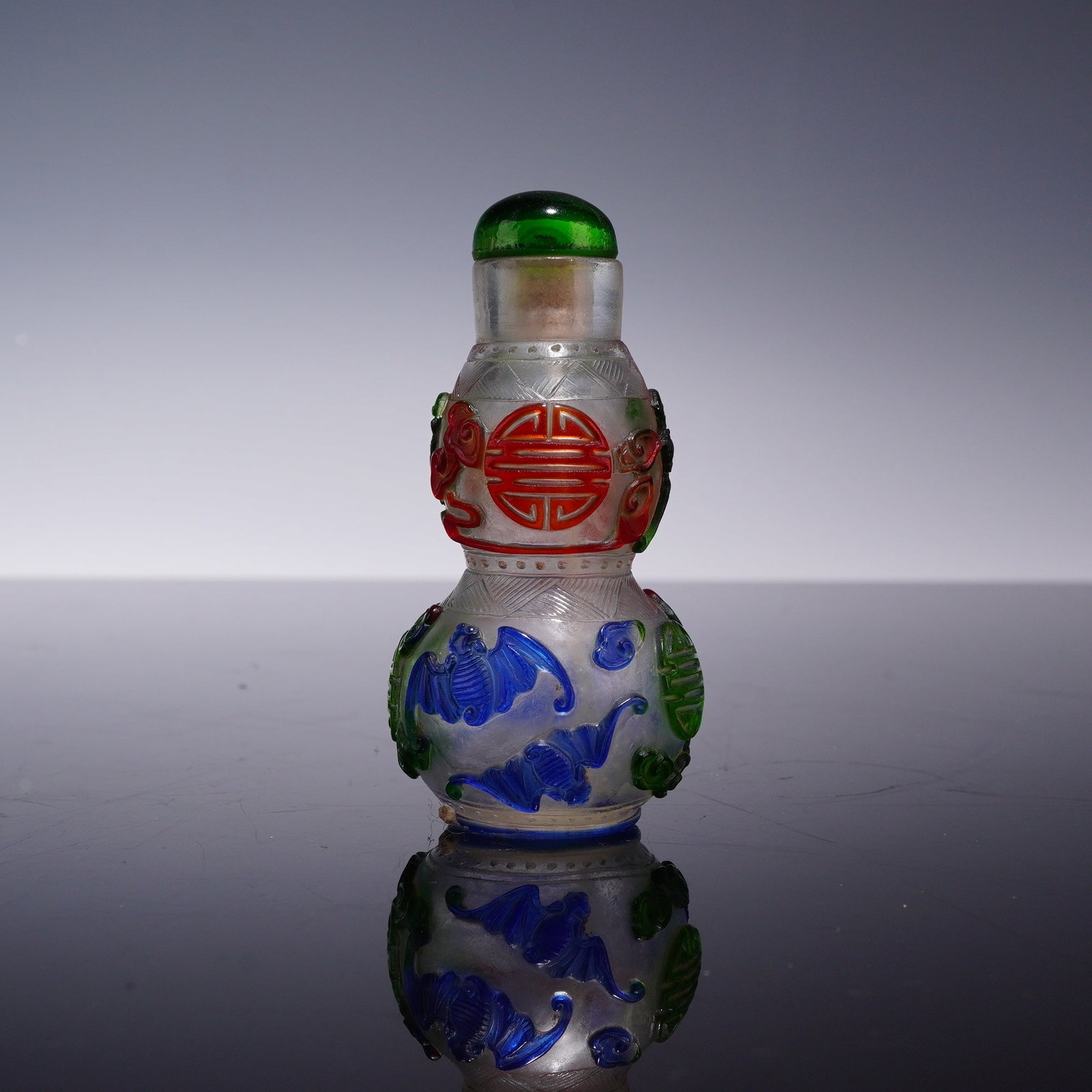Chinese Multi-Color Overlay Glass Double-Gourd Snuff Bottle with Stopper (1 of 3)