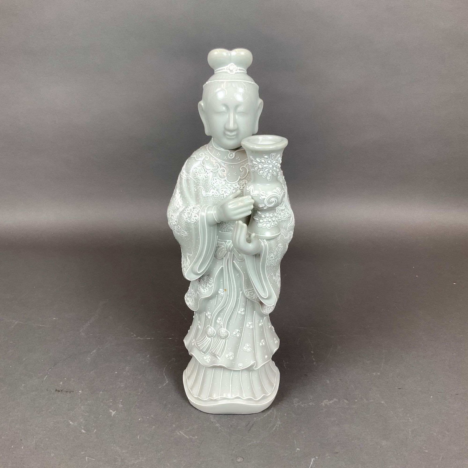 Japanese Kutani Celadon-Glazed Porcelain Figure of Guanyin (1 of 3)