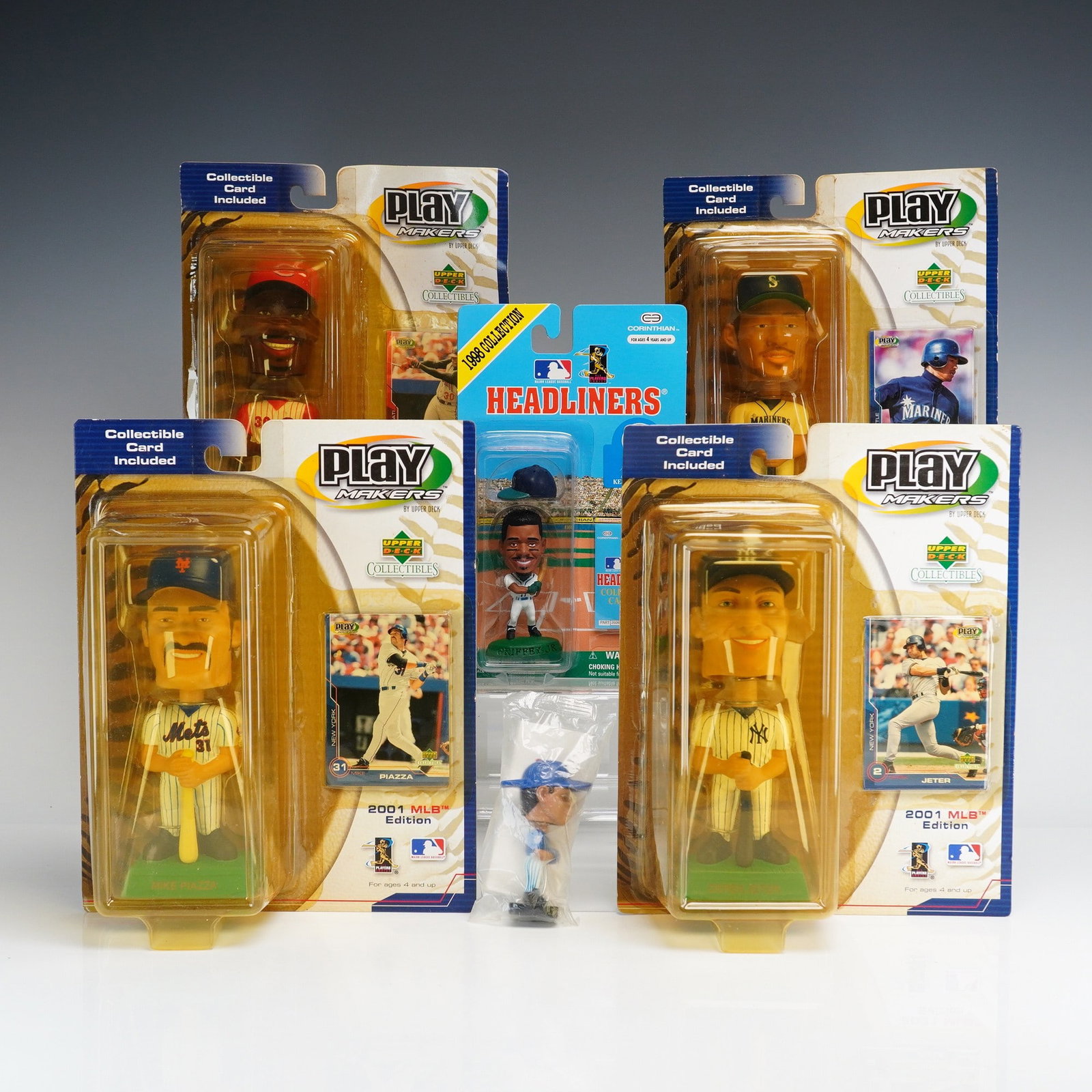 6pc MLB bobble heads and figurines in boxes featuring Ken Griffey Jr and Derek Jeter (1 of 4)