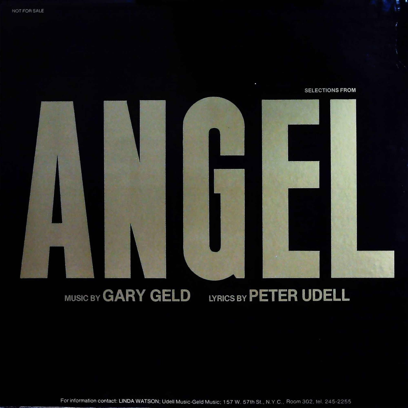 Angel, Music by Gary Geld/Peter Udell, Udell-Geld Music LP Record Album (1 of 2)
