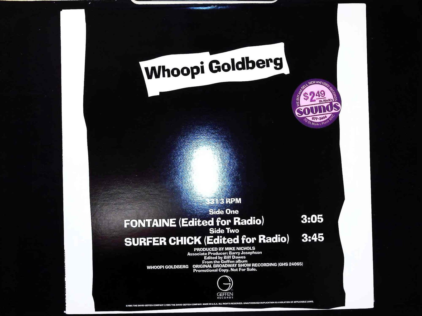 Whoopi Goldberg Promotional 12 Inch Vinyl Single Sleeve Geffen Records 1985 (1 of 2)