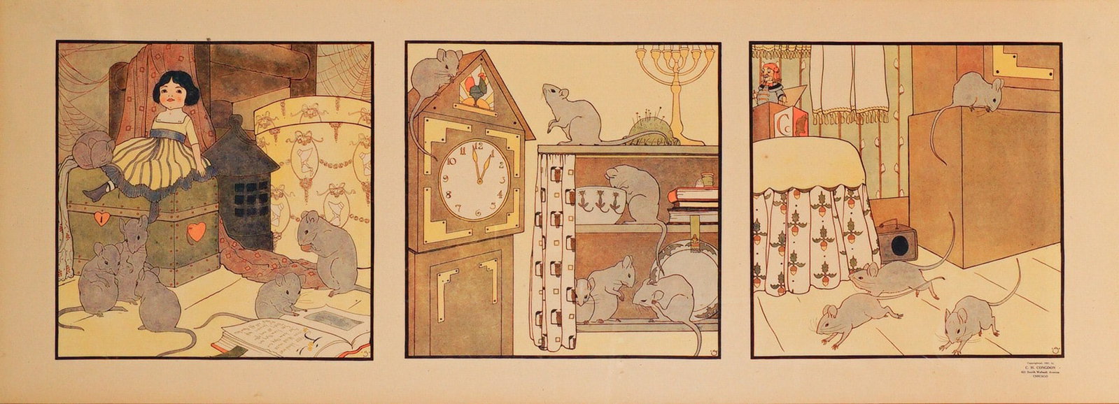Mary Louise Spoor, 1917 Chromolithograph on Paper, Hickory Dickory Dock (1 of 7)