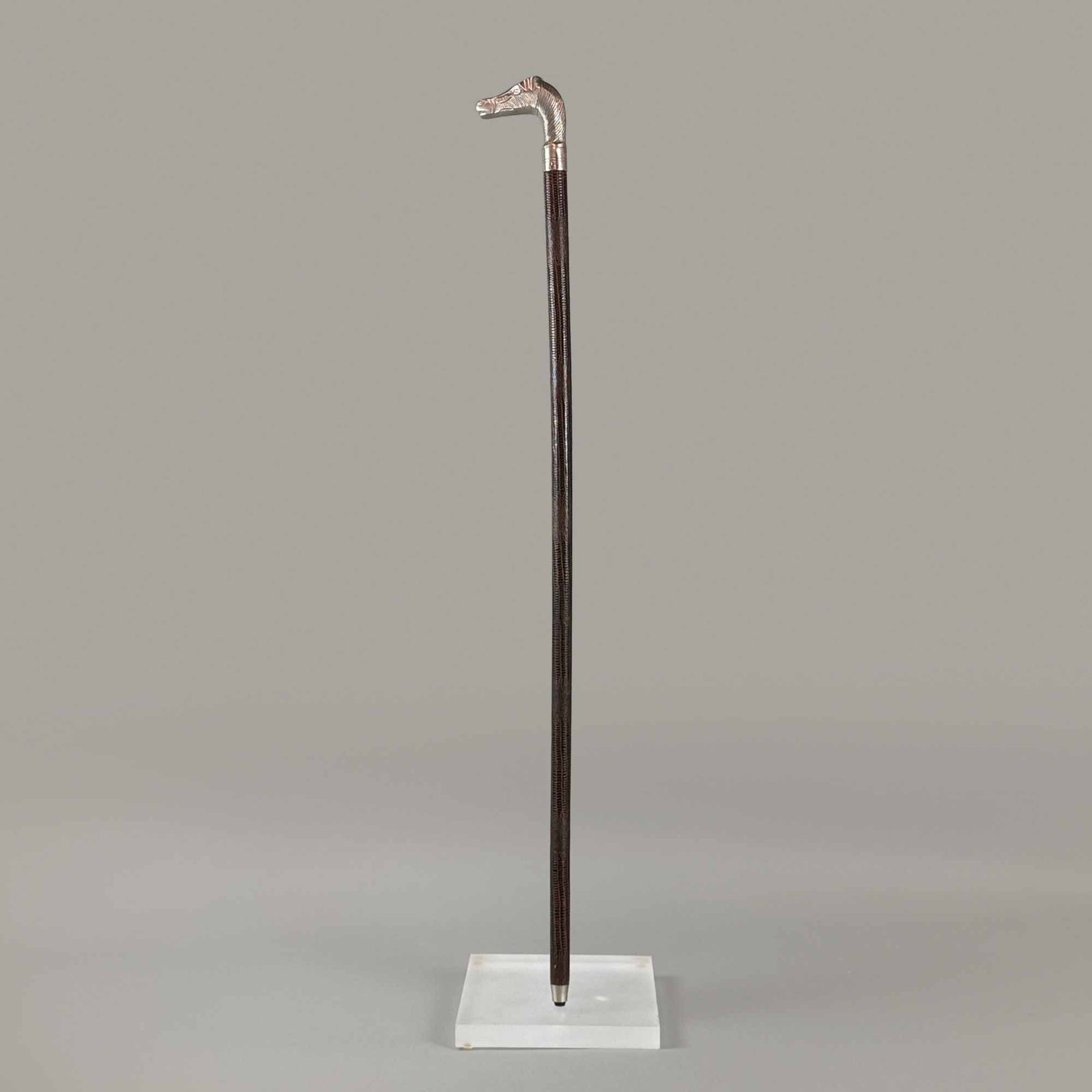 Cane with Figural Horse Handle and Reptile Skin Wrapped Shaft (1 of 4)