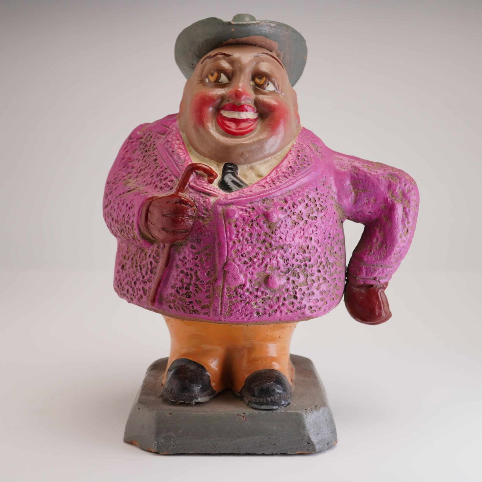 Vintage Folk Art Painted Ceramic Still Coin Bank Depicting a Dapper Gentleman (1 of 3)