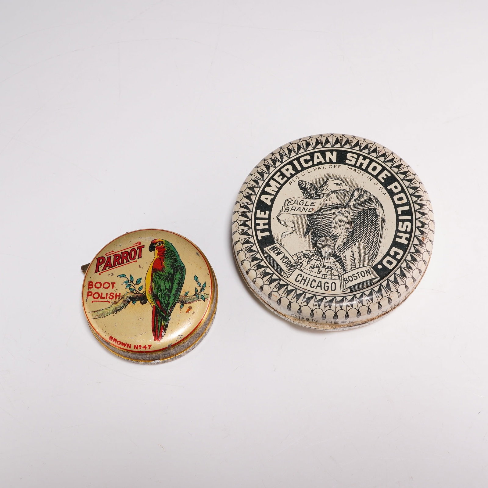 2pc Vintage Advertising Tins, Parrot Boot Polish and Eagle Brand Shoe Polish (1 of 3)