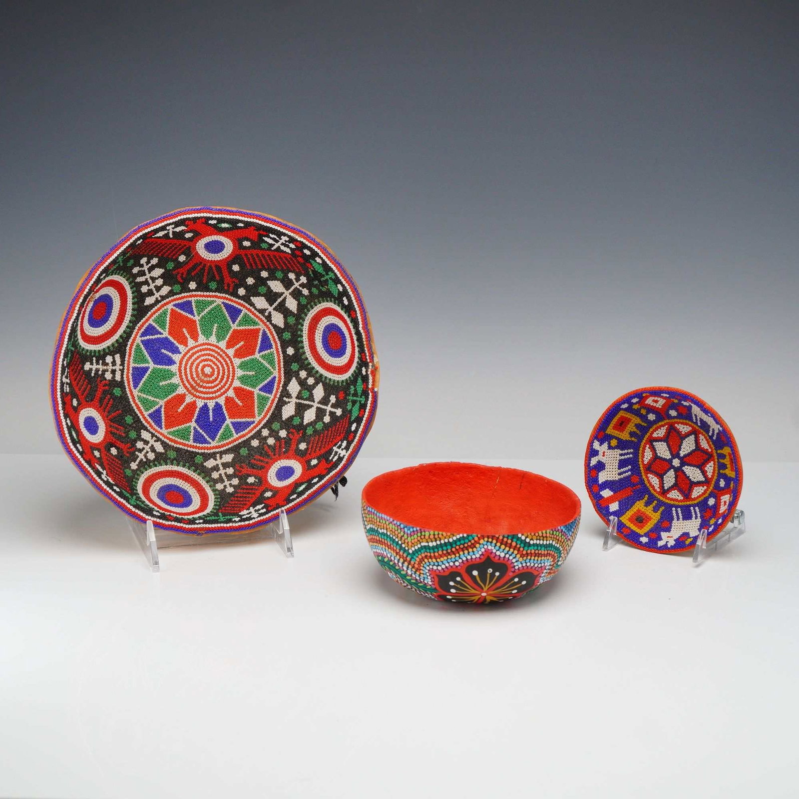 3pc South American Beaded and Hand Painted Gourd Bowls (1 of 4)