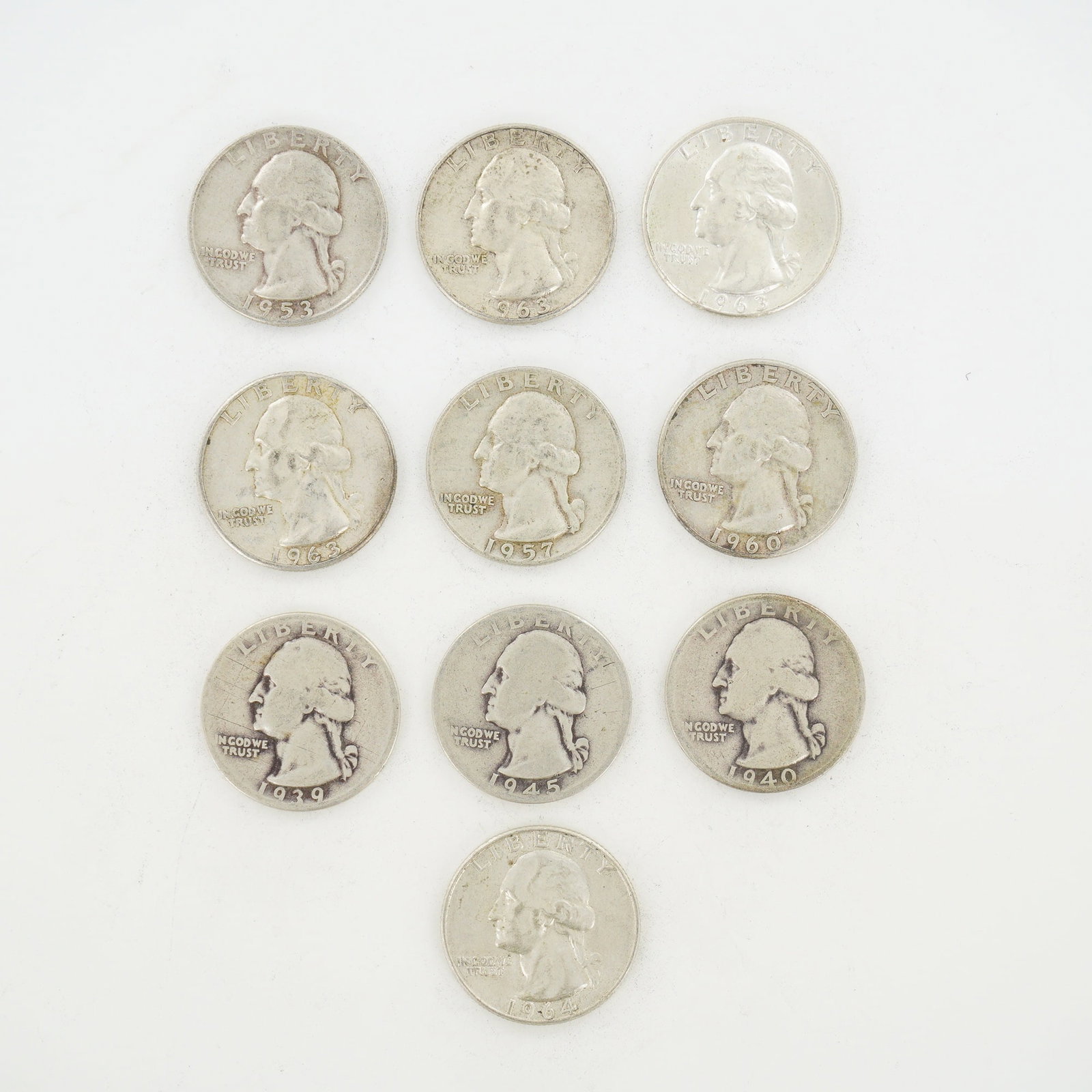 10pc Pre-1964 U.S. 90% Silver Washington Quarters (1 of 2)
