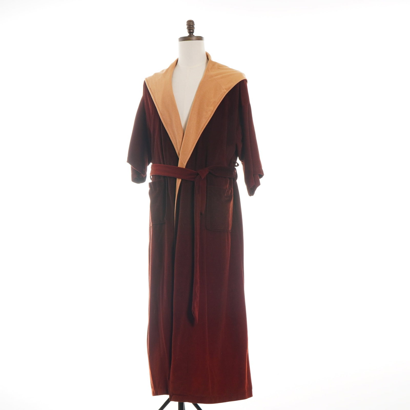 Vintage Manhattan Brand Made in America One Size Fits All Open Front Lounge Robe Burgundy and Beige (1 of 4)