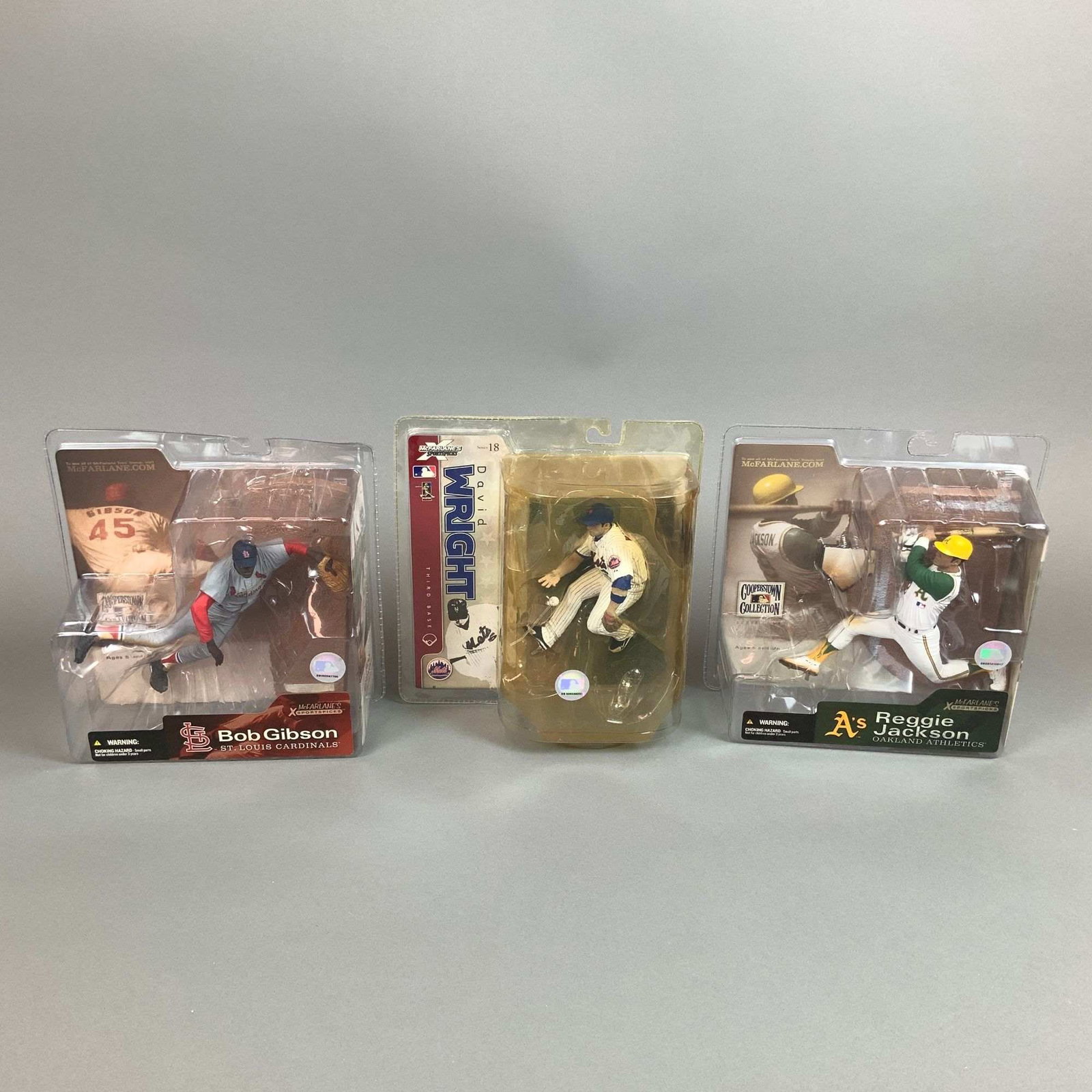 Three McFarlane Toys MLB Figurines in Boxes, Bob Gibson, David Wright, and Reggie Jackson (1 of 3)