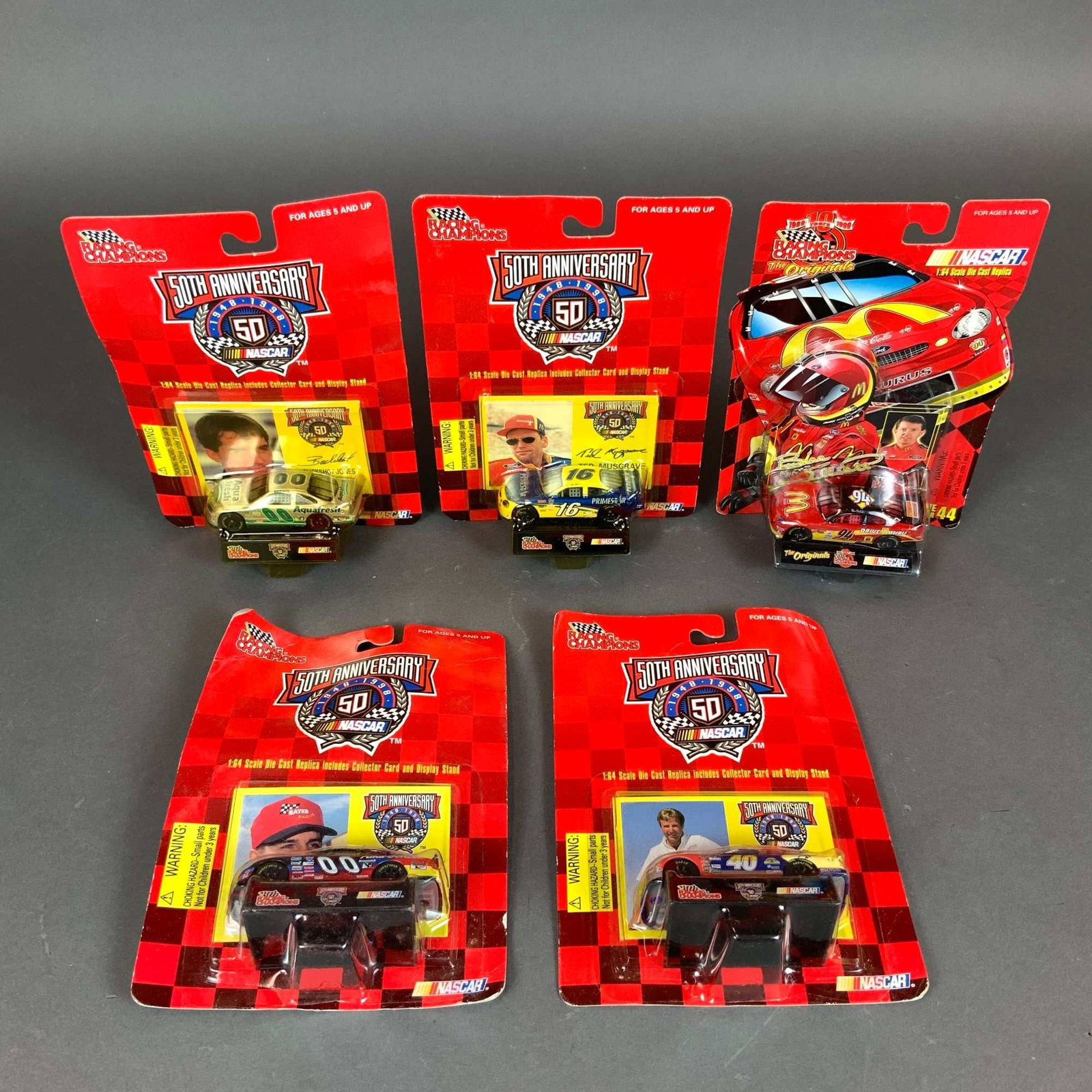 5pc Racing Champions 50th Anniversary NASCAR Die Cast Stock Cars with Collectors Card (1 of 3)