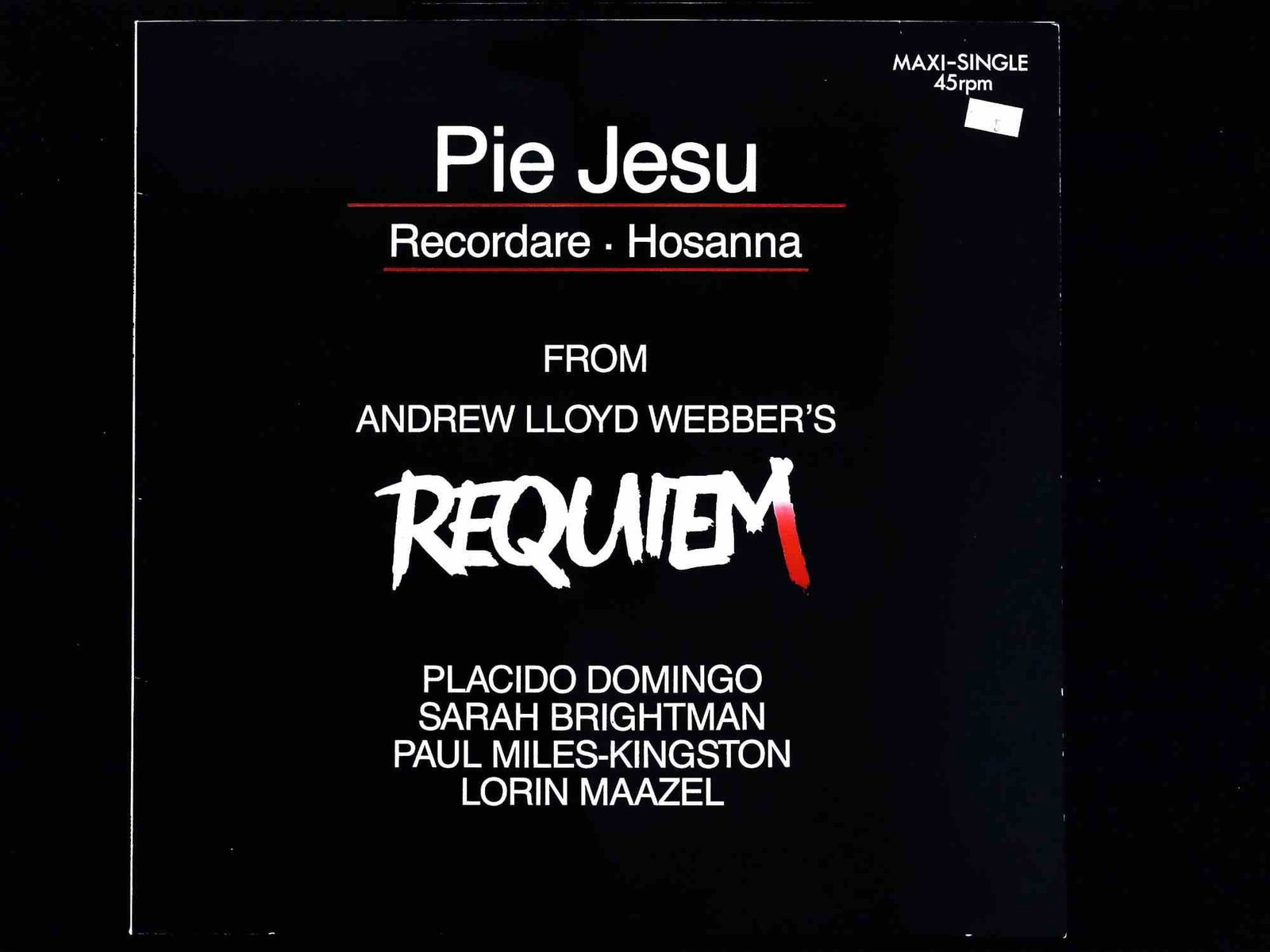 Andrew Lloyd Webber Requiem Pie Jesu 12-Inch Maxi-Single 1985 Domingo Brightman Maazel (1 of 3)