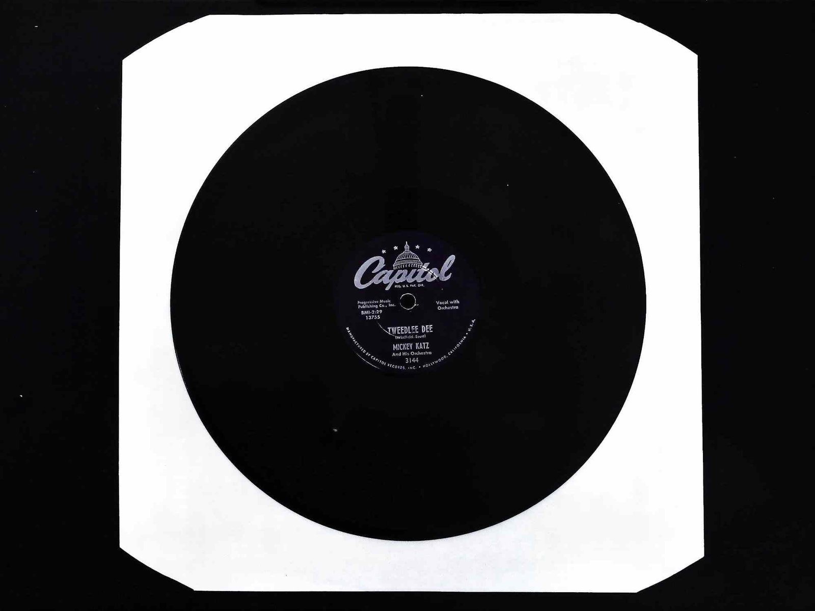 Mickey Katz 78 RPM Single Tweedlee Dee / David Crockett Capitol 3144 (1 of 2)