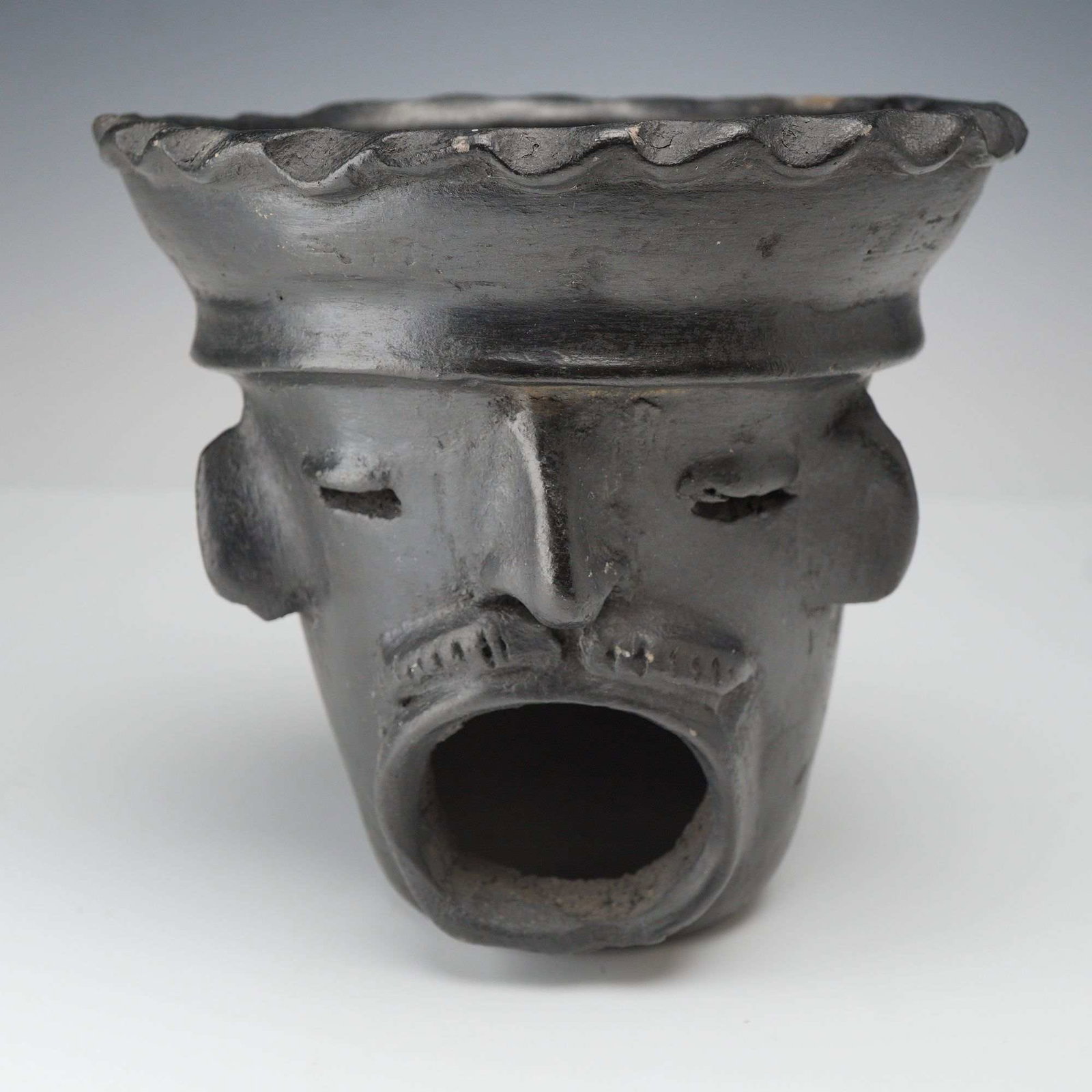 Mexican Blackware Pottery Anthropomorphic Head Incense Burner Brazier (1 of 3)