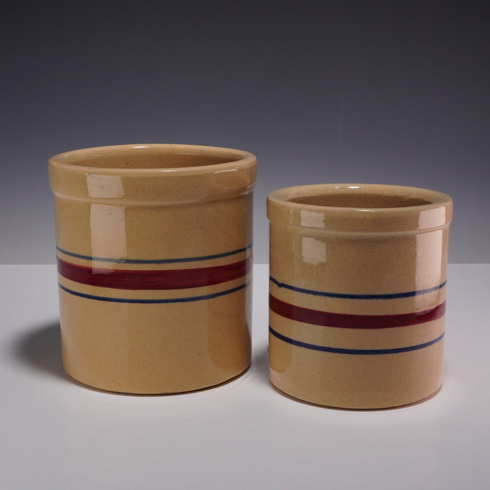 2pc Robinson-Ransbottom Pottery Co. Banded Stoneware Crocks (1 of 3)