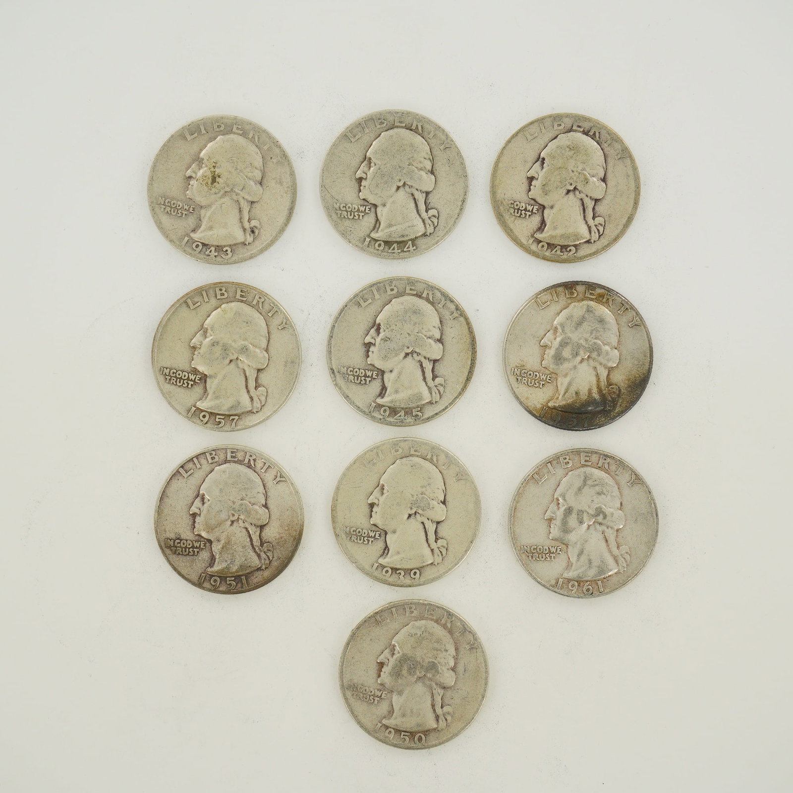 10pc Pre-1964 U.S. 90% Silver Washington Quarters (1 of 2)
