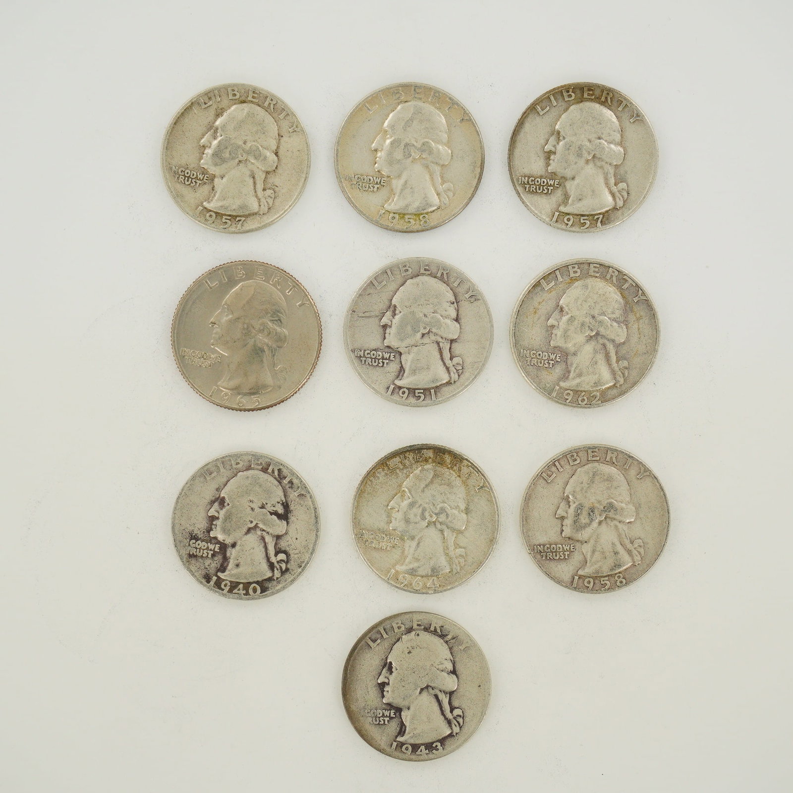 10pc Pre-1964 U.S. 90% Silver Washington Quarters (1 of 2)