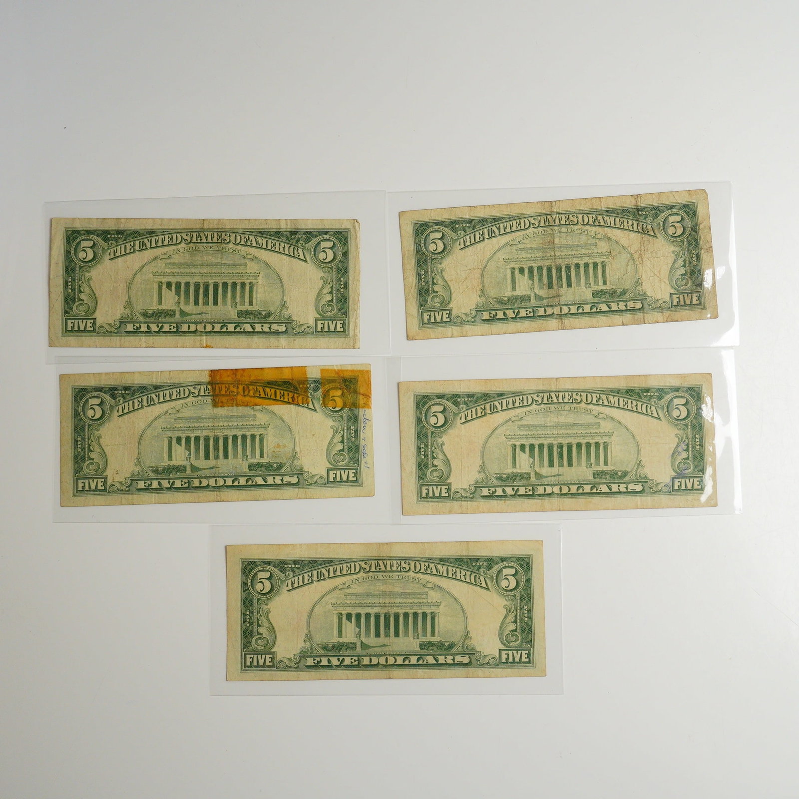 Five 1963 US Five Dollars Red Seal Notes - 2