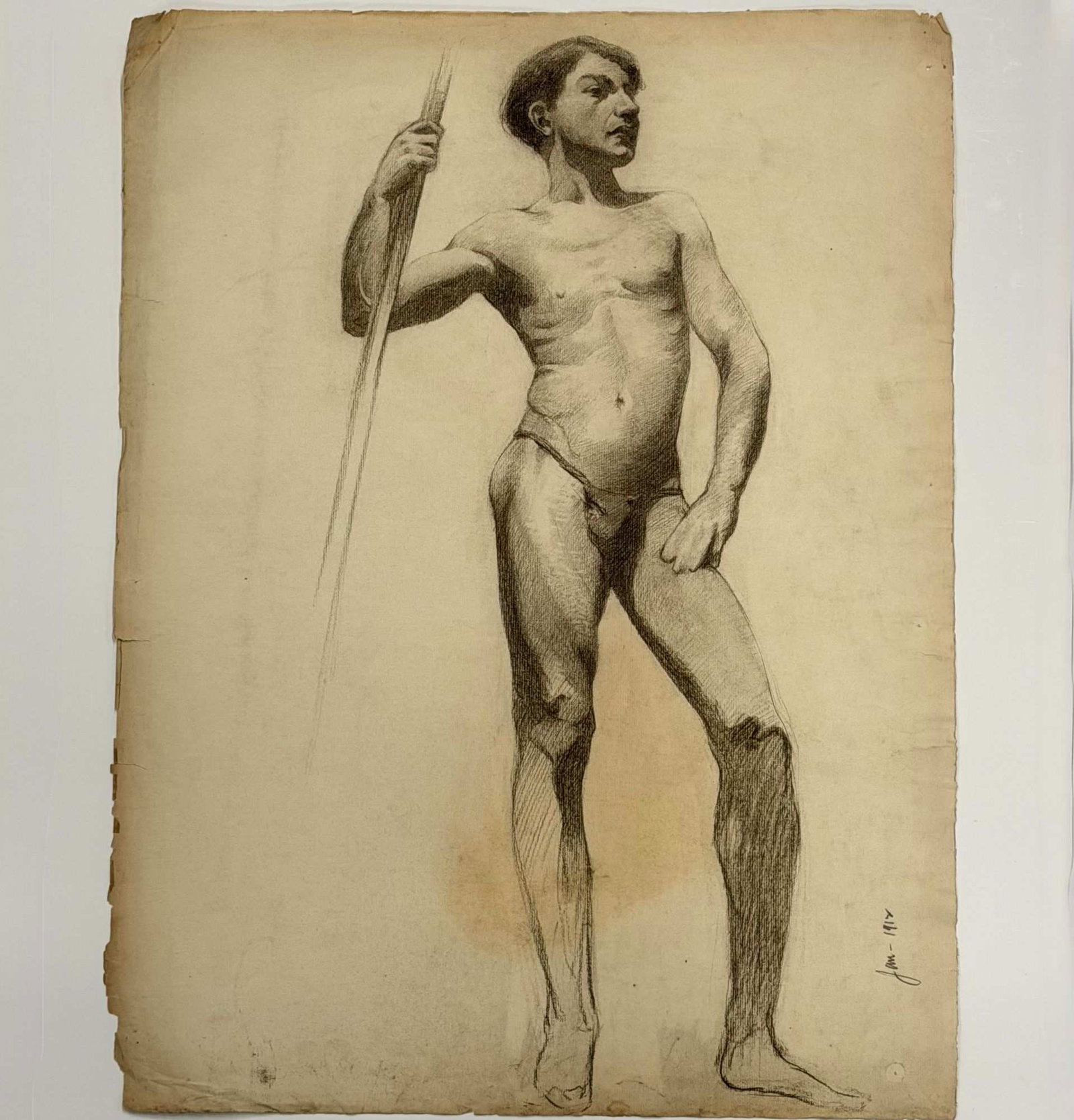 Angelo Comolli (Italian, 1863-1949), Standing Male Nude with Staff, 1912 (1 of 5)