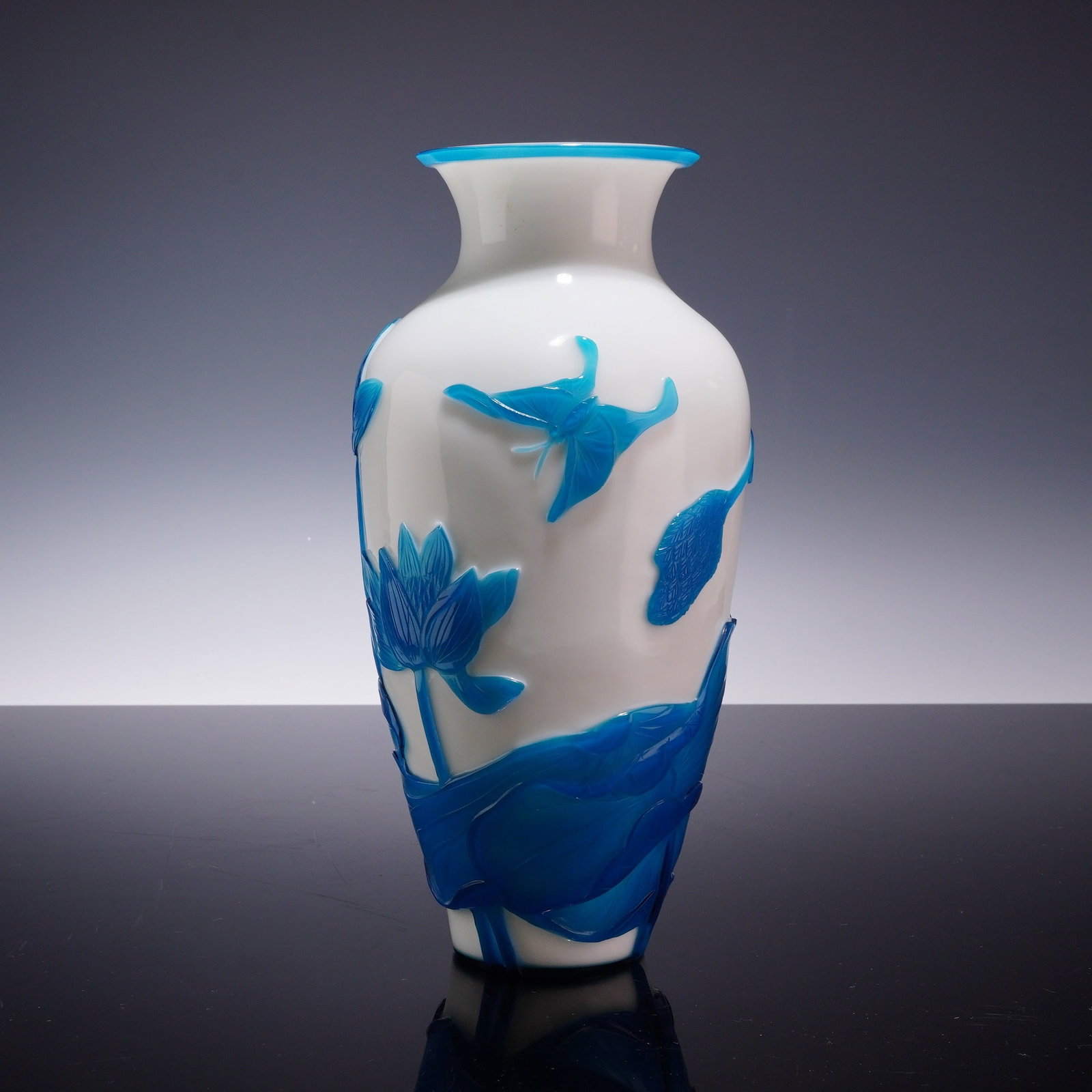 Chinese Peking Style Blue and White Cameo Glass Overlay Vase (1 of 3)
