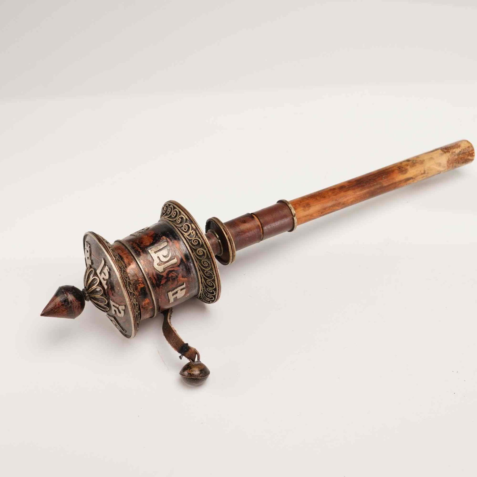 Tibetan Handheld Copper and White Metal Prayer Wheel (1 of 3)