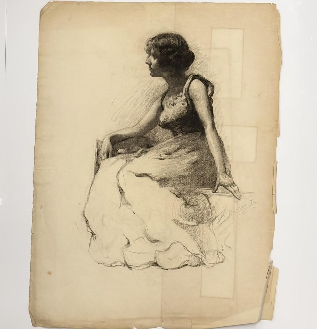 Angelo Comolli (1863-1949), Seated Woman, Original Drawing on Paper, ca. 1911-1913 (1 of 7)