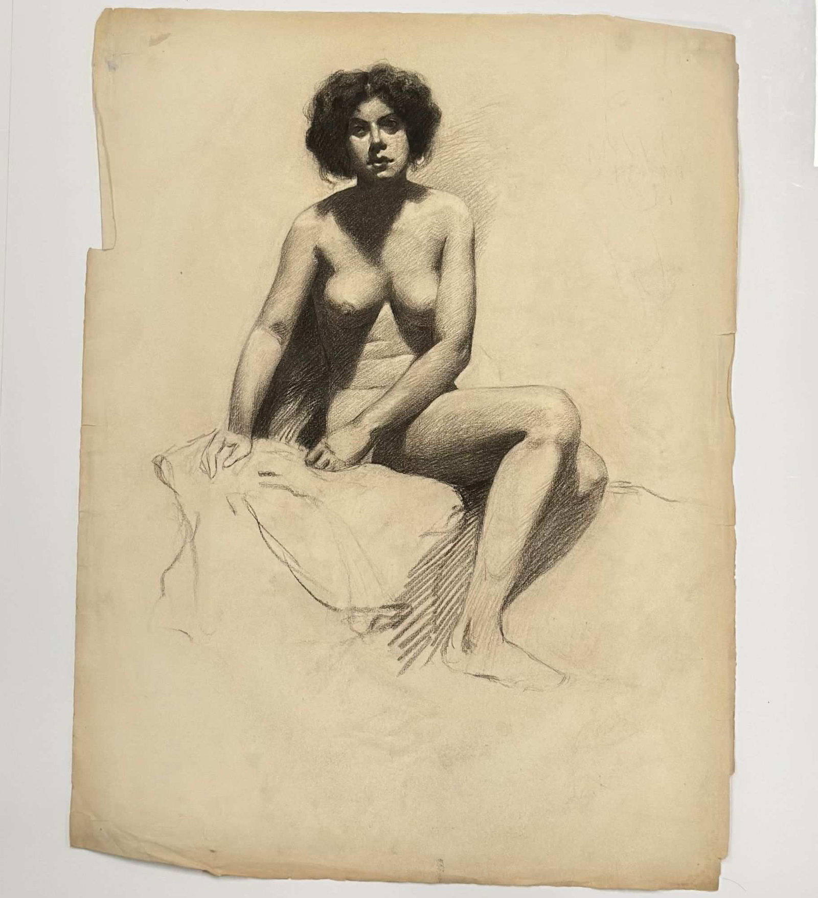 Angelo Comolli (Italian, 1863-1949), Seated Female Nude Academic Study (1 of 4)