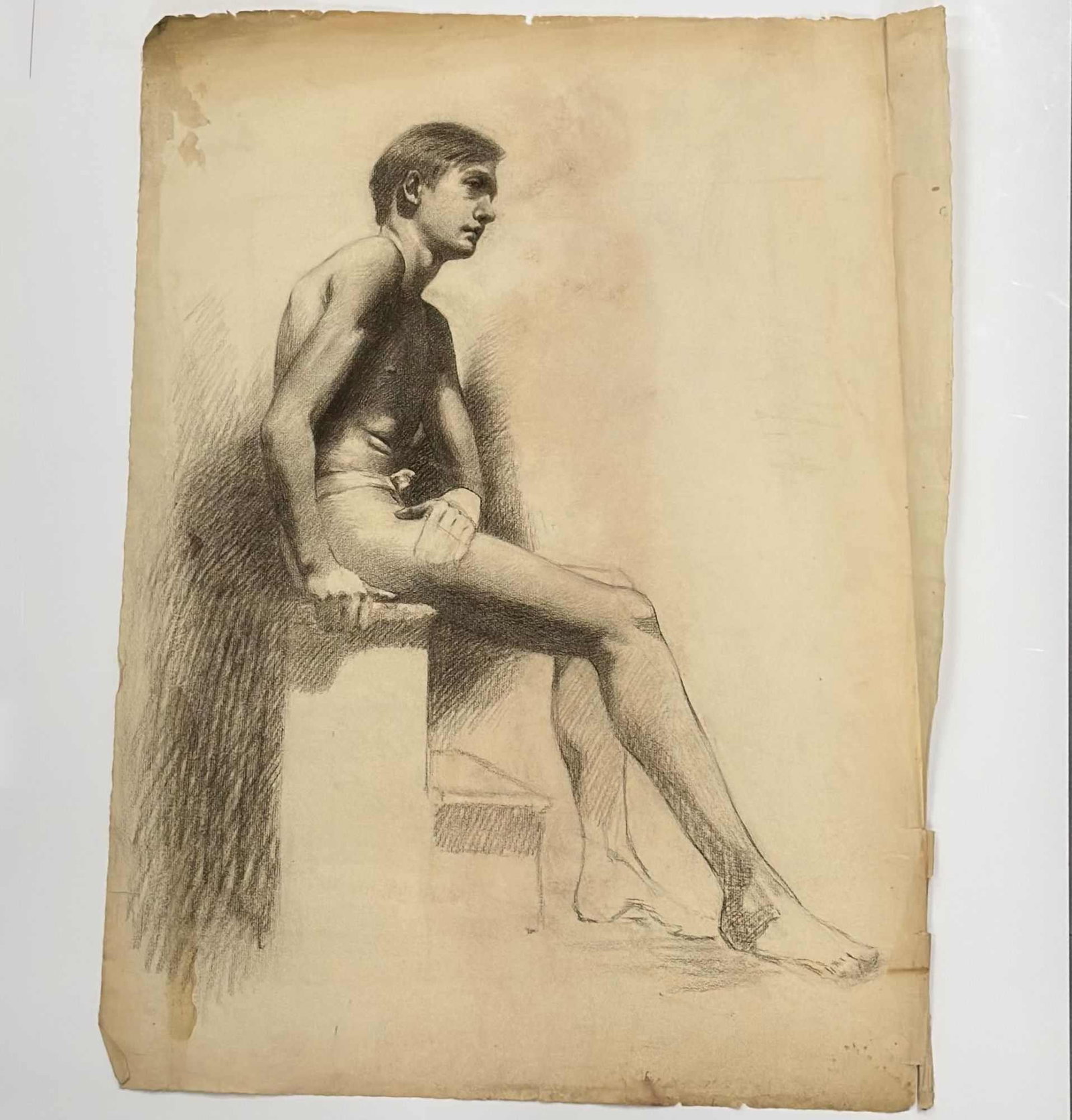 Angelo Comolli (Italian, 1863-1949), Seated Male Nude Figure Study (1 of 5)