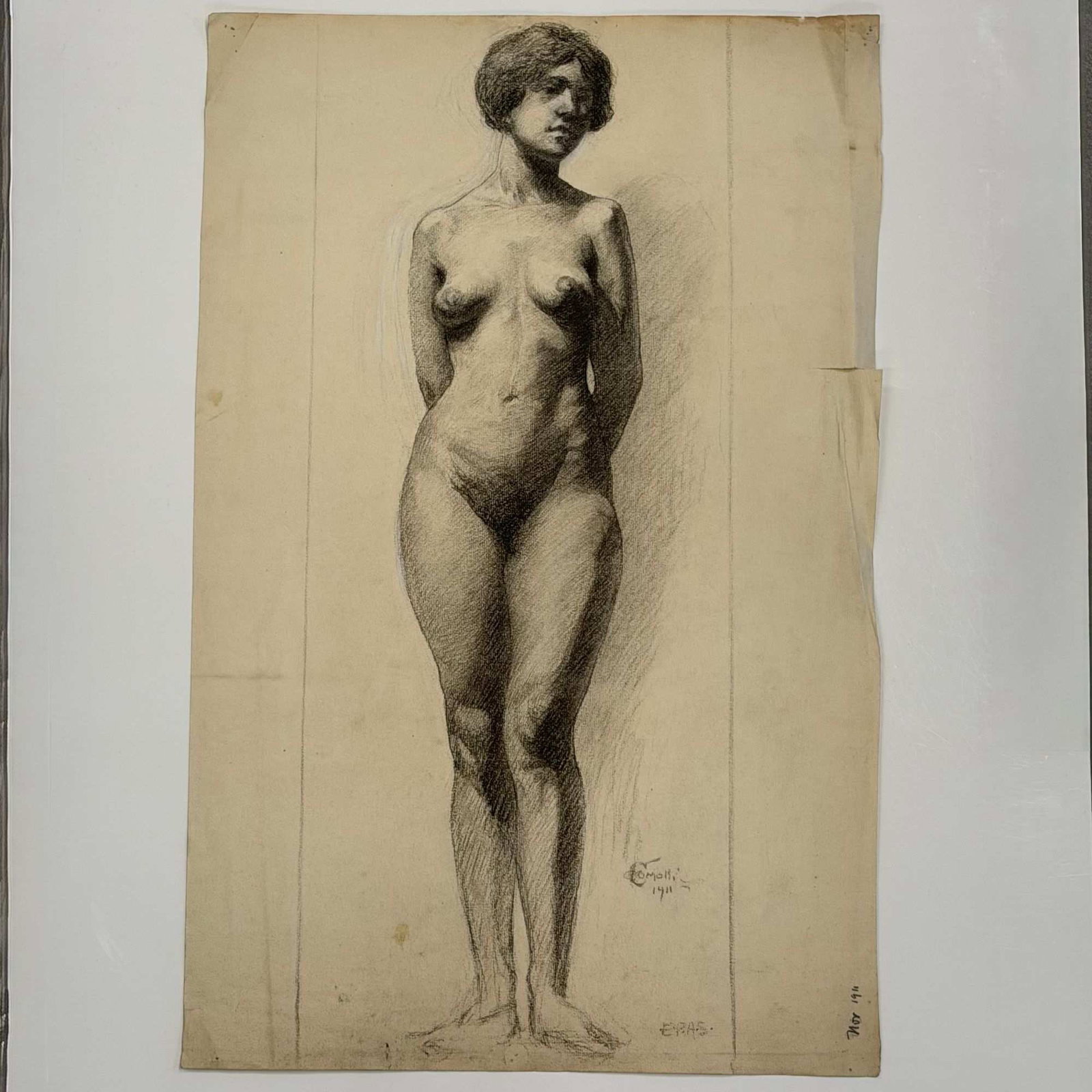 Angelo Comolli (Italian, 1863-1949), Standing Female Nude, Eric Pape School of Art, 1911 (1 of 5)