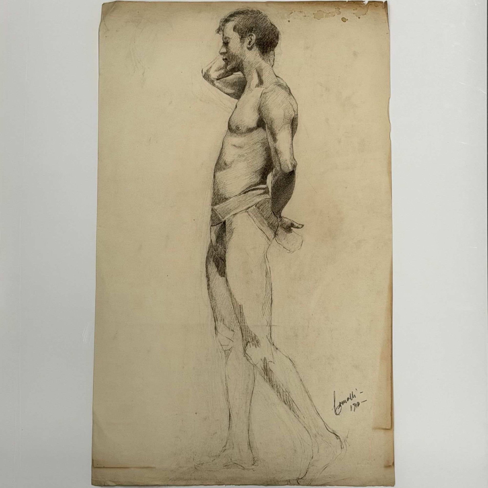 Angelo Comolli (Italian, 1863-1949), Standing Male Nude Study, 1910 (1 of 5)