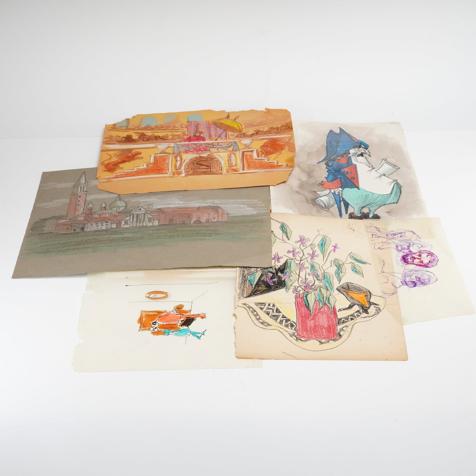 Herbert Leopold (1920-2009) A Collection of Printed Sketches and Studies: This archive comprises original and printed works on paper by Herbert Leopold (1920??"2009). The collection includes character studies, figurative scenes, caricature comic panels, portraits, architect
