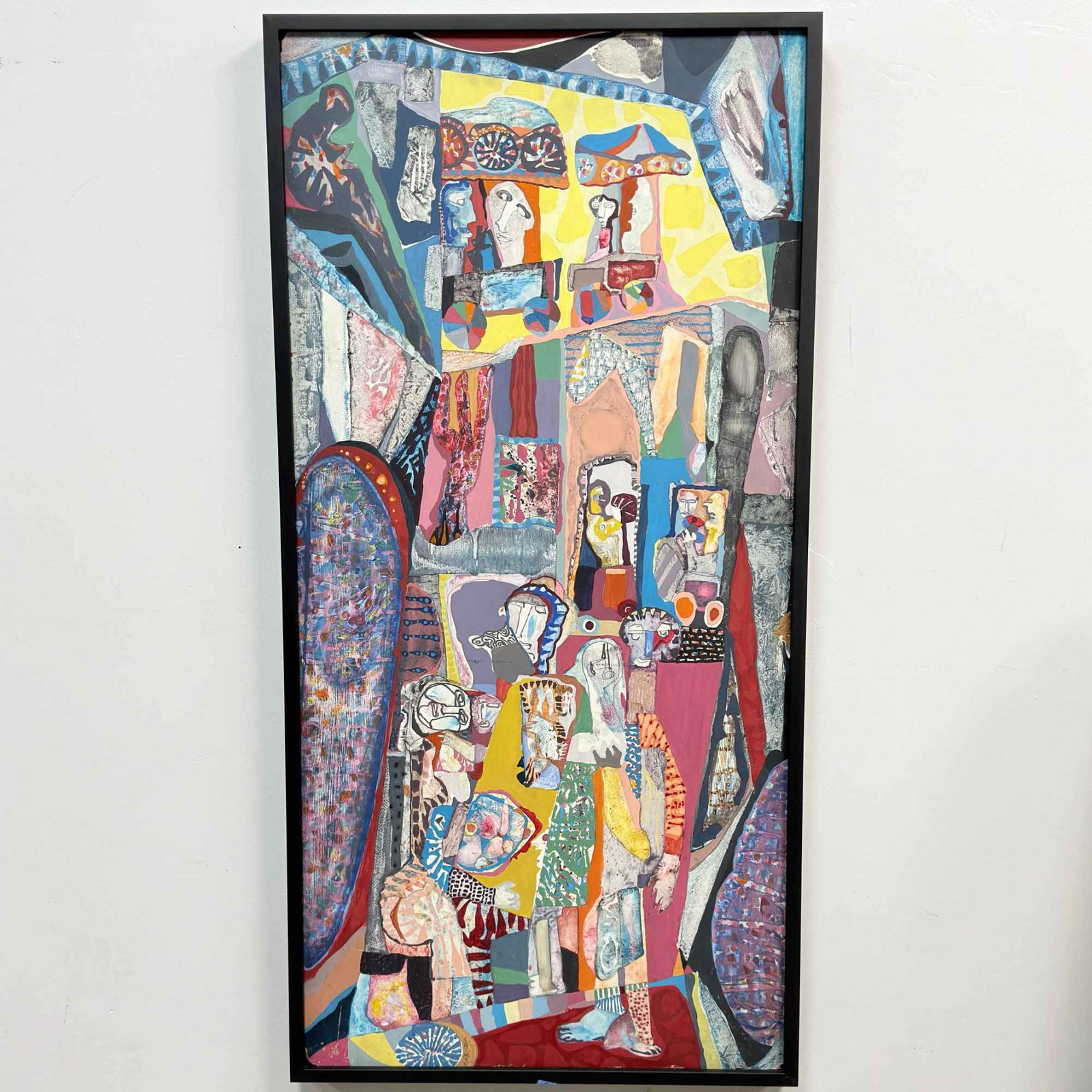 Paul Shimon (American, 1922-2011), Tall Mixed Media on Board: This large-scale gouache and graphite work on board is by the American artist Paul Shimon (1922-2011). Executed in a vibrant neo-expressionist style with characteristics of outsider art, the compositi