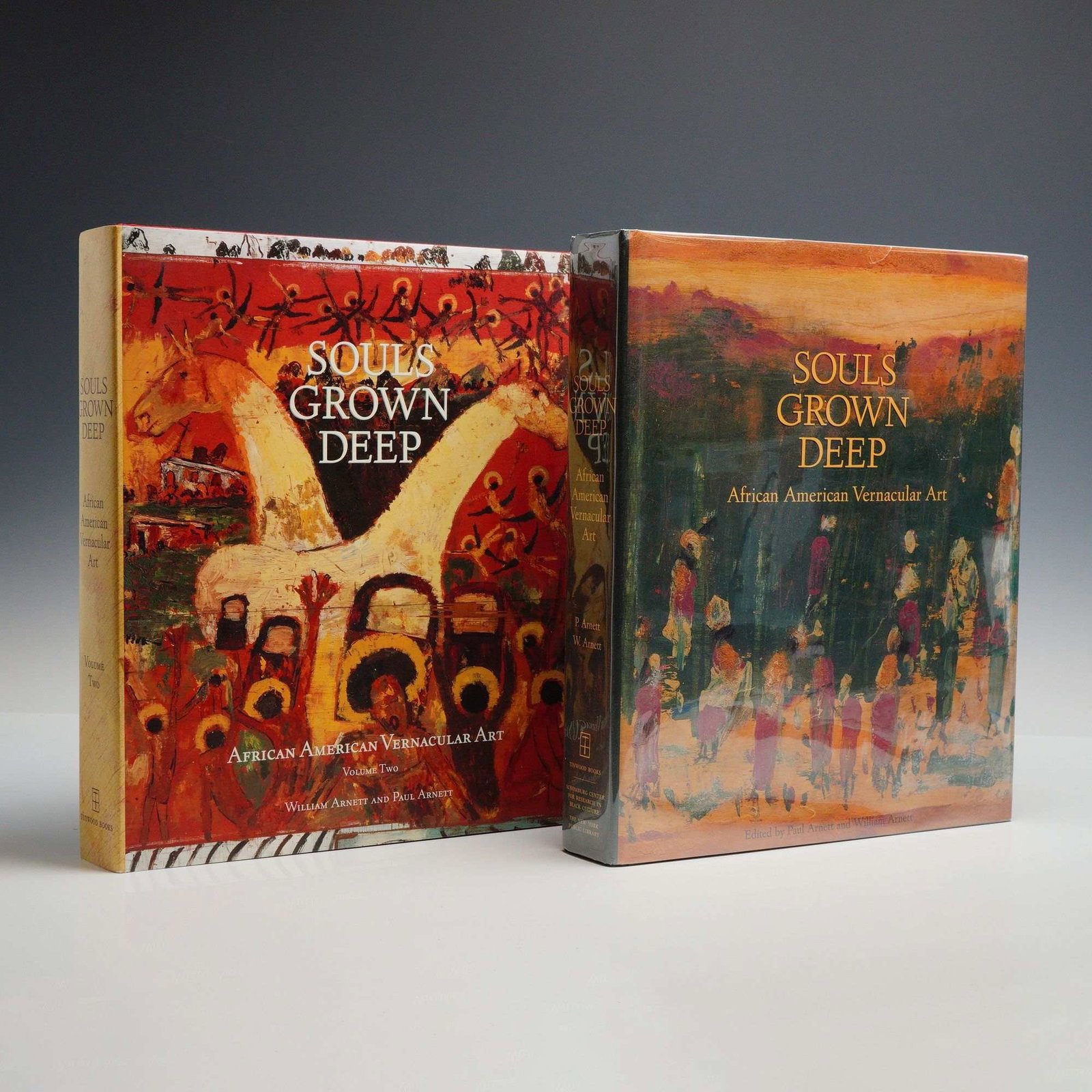 2pc Souls Grown Deep: African American Vernacular Art. Tinwood Books, 2000-2001. Two Volumes, First: This 2pc art books-hardcover group consists of the comprehensive two-volume series titled Souls Grown Deep: African American Vernacular Art, edited by Paul Arnett and William Arnett. Published by Tinw