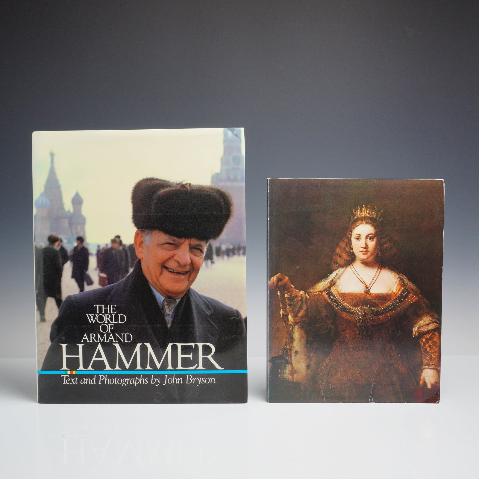 2pc Volumes on Armand Hammer: A lot of 2 Armand Hammer theme books detailing the life and art collection of the American industrialist. The first volume is titled The World of Armand Hammer, featuring text and photographs by John