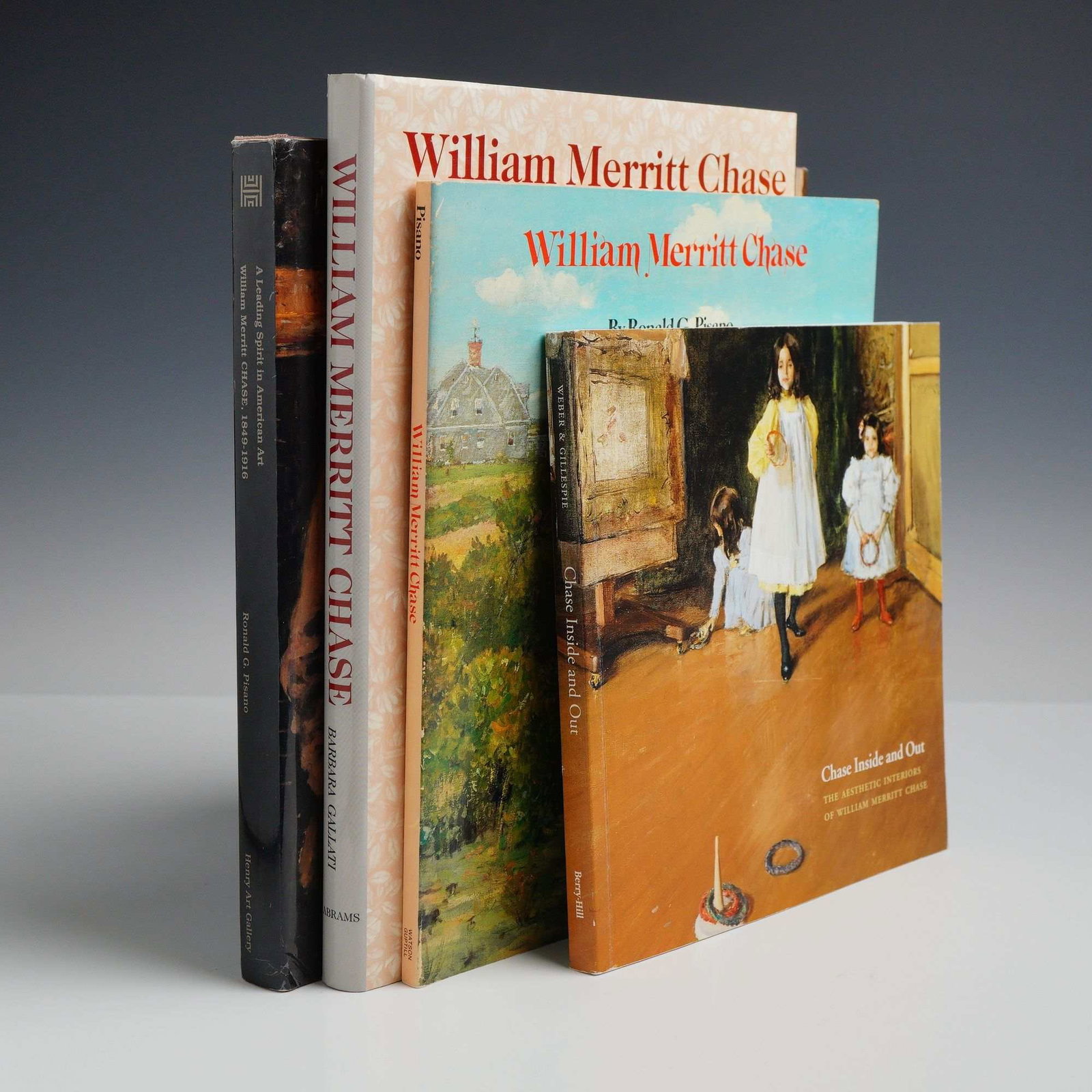 Four William Merritt Chase Art Hard and Softcover Books, Various Publishers: A lot of 4 William Merritt Chase books comprising four monographs and exhibition catalogues focusing on the life and work of the American painter. The collection includes: Ronald G. Pisano, A Leading