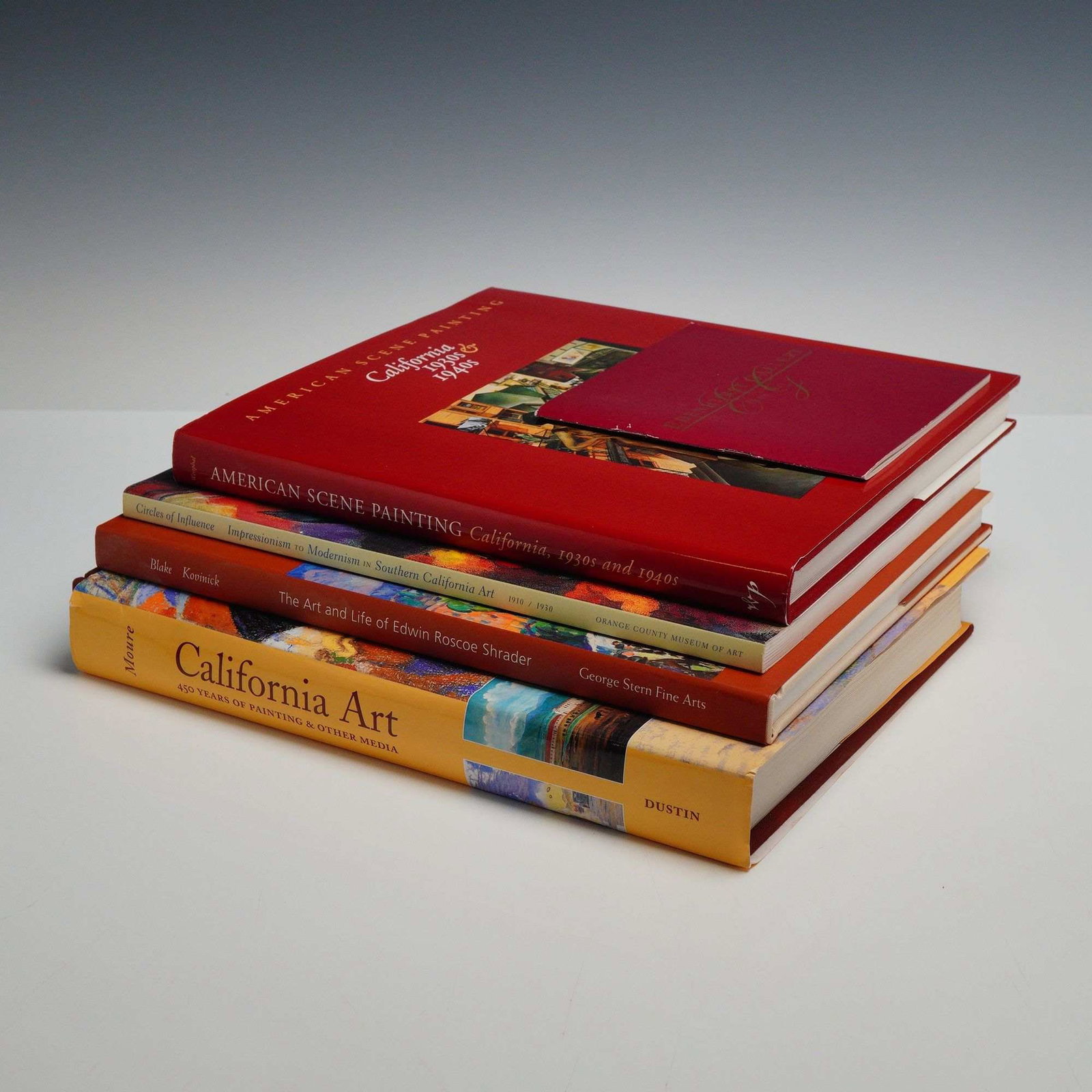 A Collection of 5 California Art Reference Books. Various Authors and Publishers: This lot consists of a collection of 5 art reference books and publications focused on the history and artists of California. The grouping includes a mix of hardcover volumes in original dust jackets 