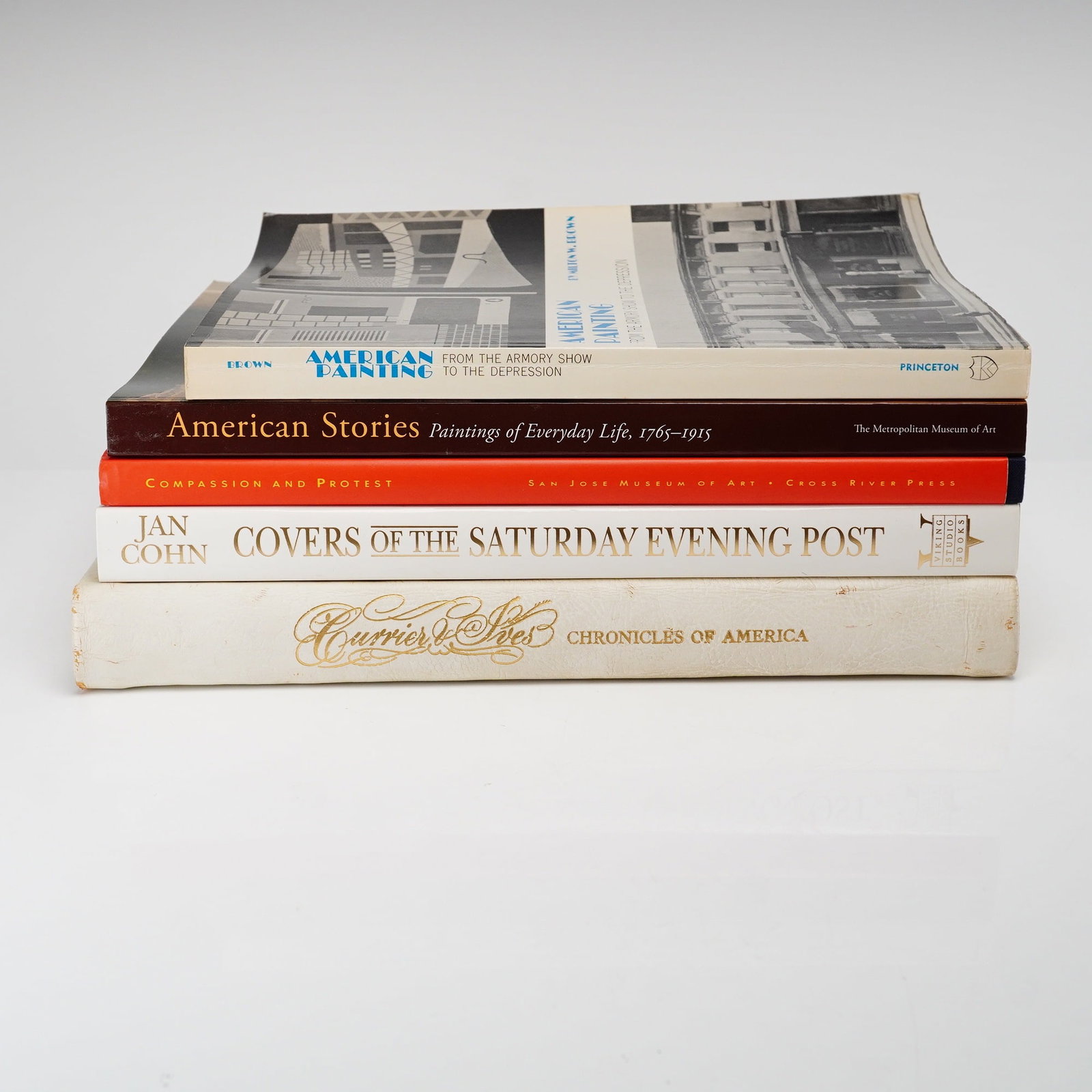 5pc Art Books on American Painting and Illustration: A collection of 5 art books focusing on various facets of American painting, printmaking, and illustration. This lot contains a mix of hardcover and trade paperback volumes, including museum