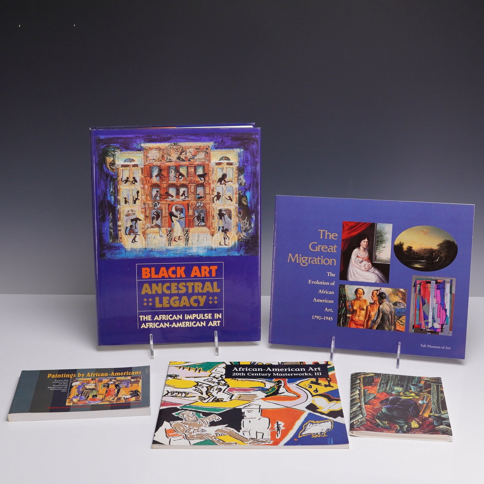5pc Books on African-American Art: This collection of five publications offers a comprehensive overview of African-American art history, anchored by the significant hardcover volume "Black Art: Ancestral Legacy: The African Impulse in