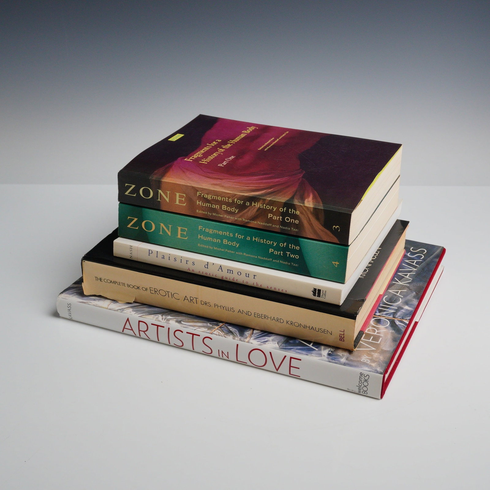 5pc Romantic and Erotic Theme Books: This collection includes five romantic and erotic theme books centered on art and the human form. The set features The Complete Book of Erotic Art, Volumes 1 and 2, compiled by Drs. Phyllis and
