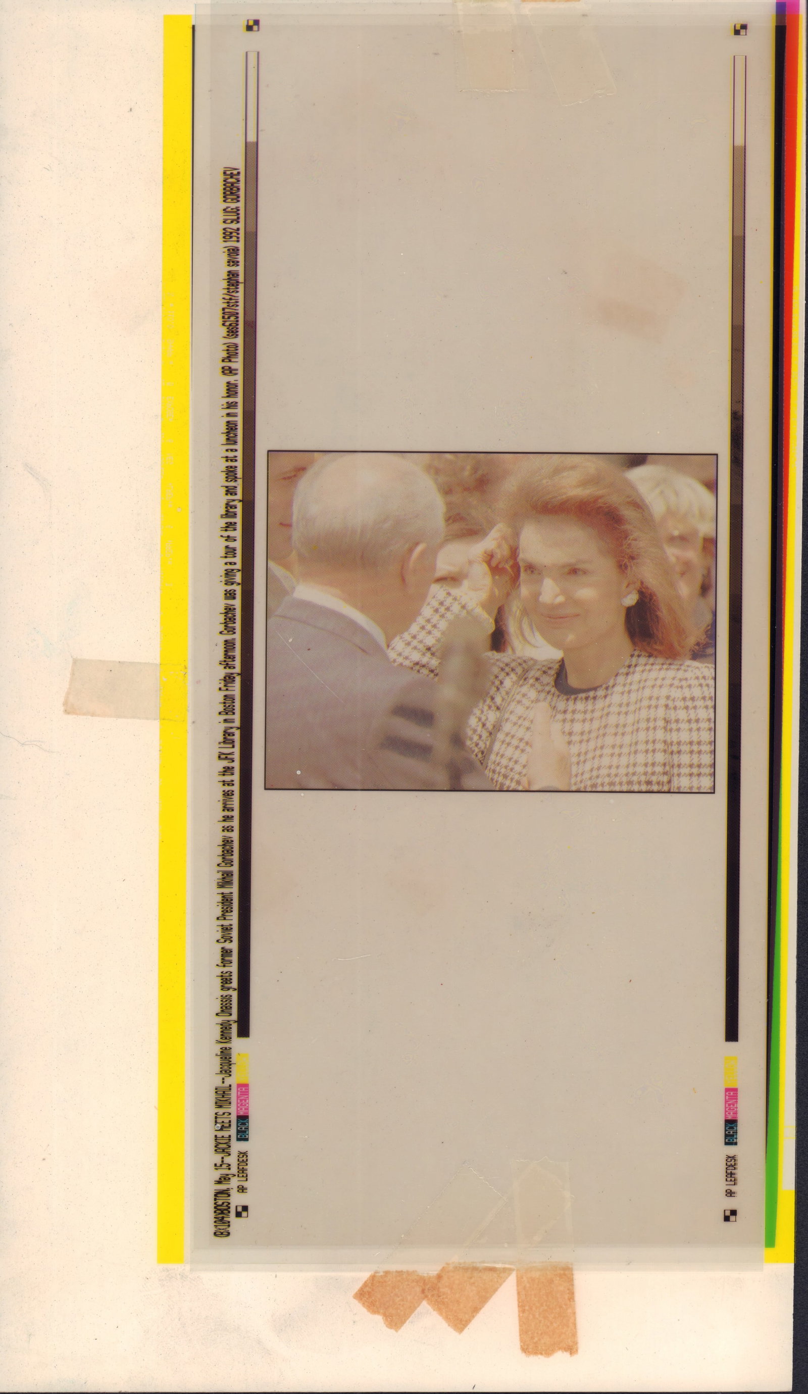 Jacqueline Kennedy Onassis and Mikhail Gorbachev Wire Photo and Negatives (1 of 3)
