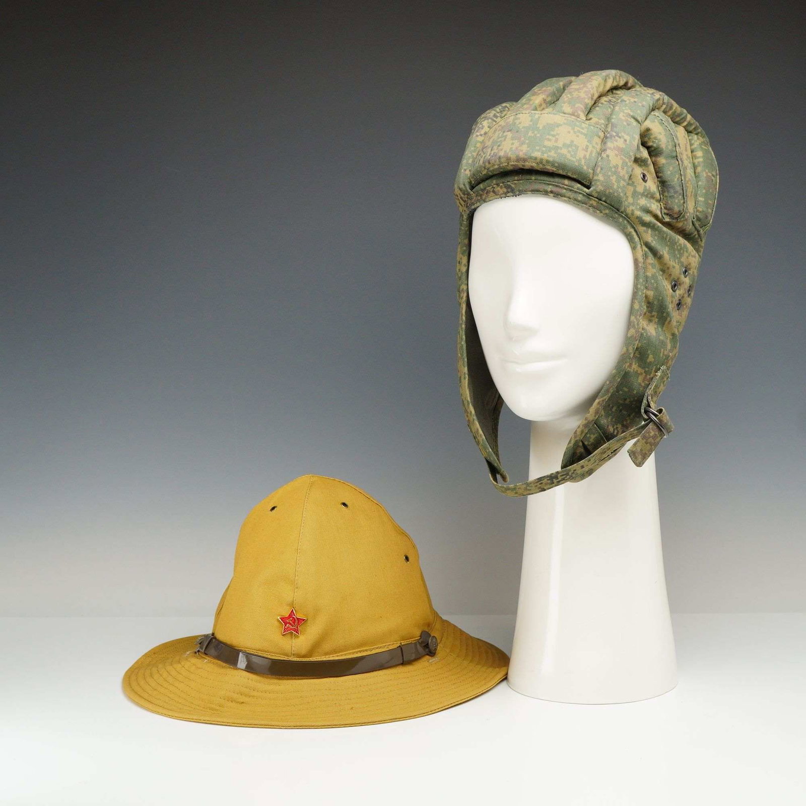 2pc Russian Military Hats including a Soviet Army Afghanka Panama Hat and a VDV Padded Jump Helmet (1 of 5)