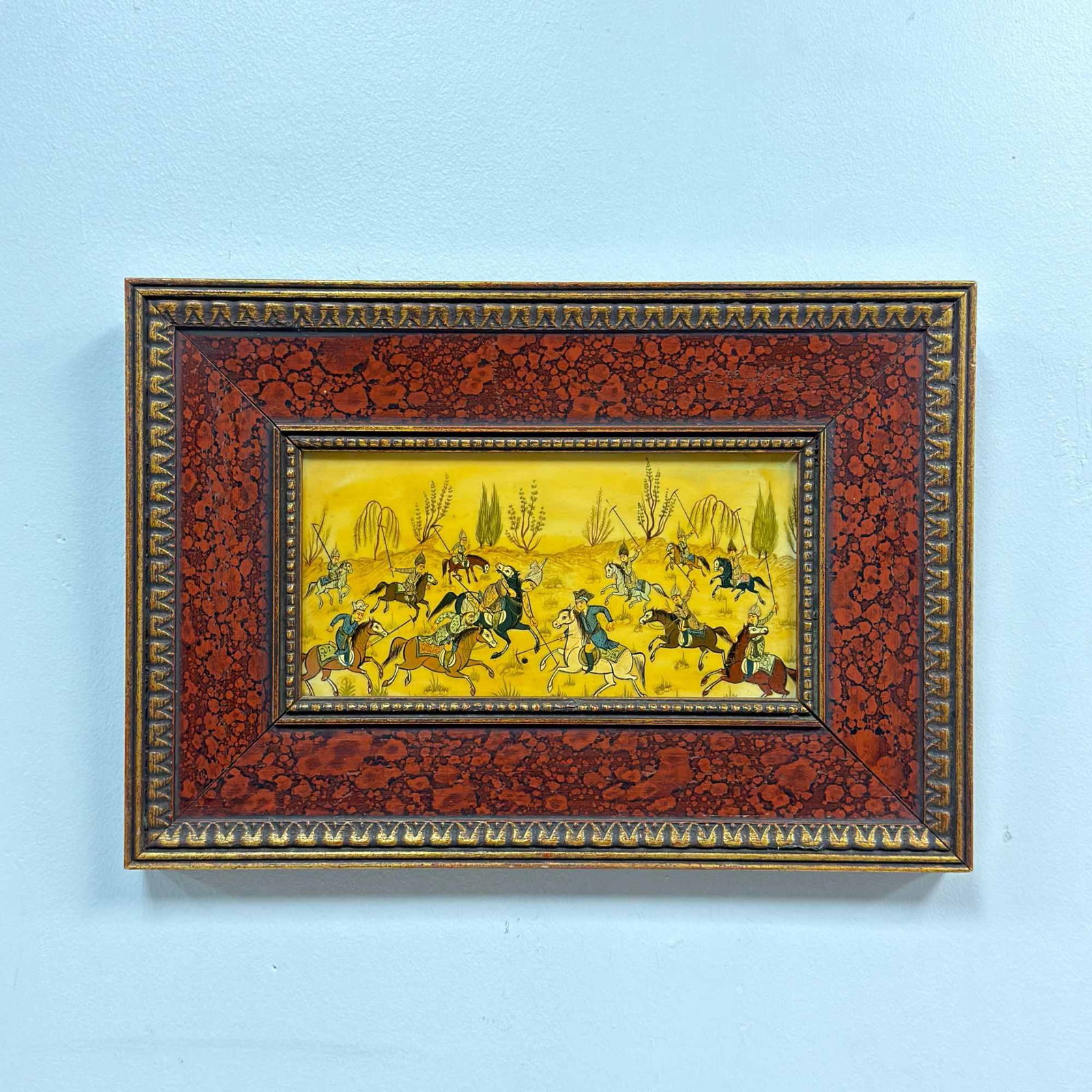Framed Miniature Painting of a Persian Polo Match on Board (1 of 3)